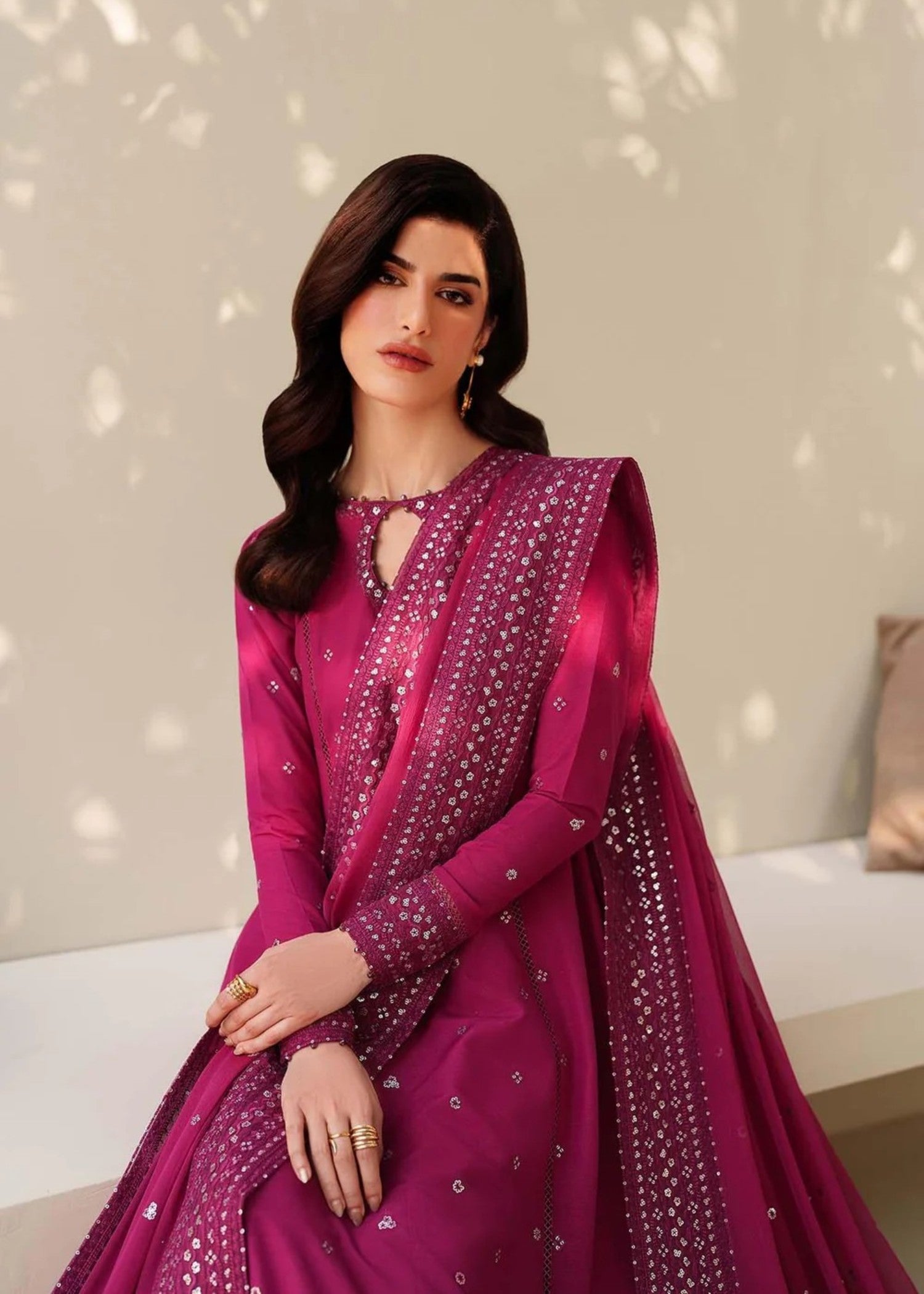 raw silk Maxi in Shocking pink