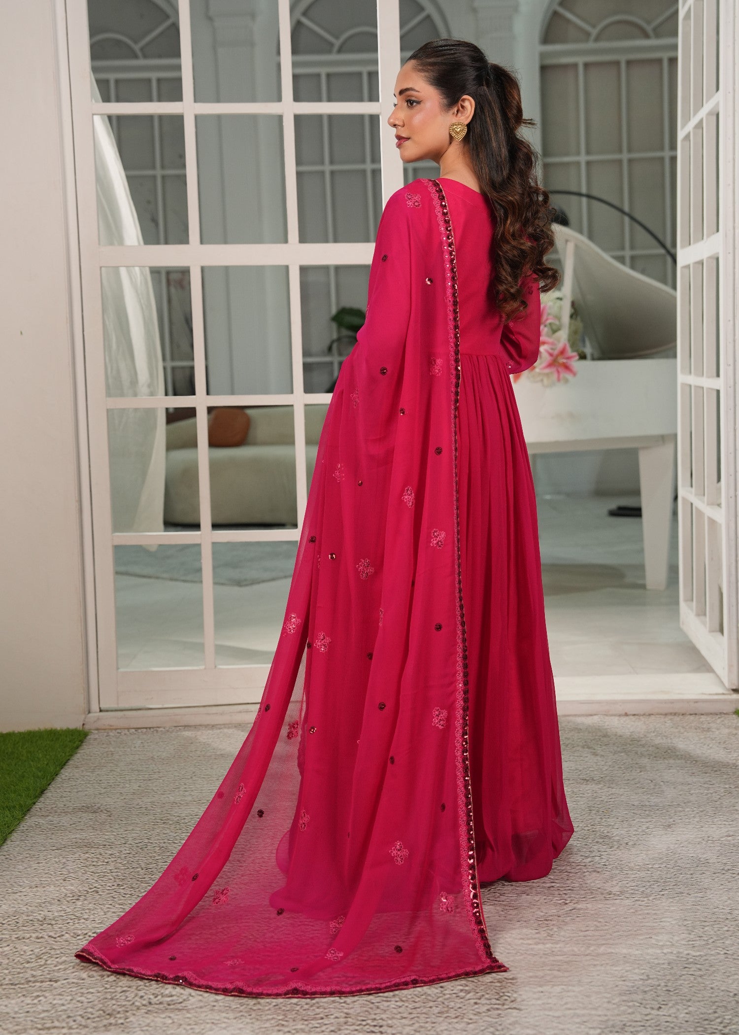 crinkle chiffon Maxi in Deep pink