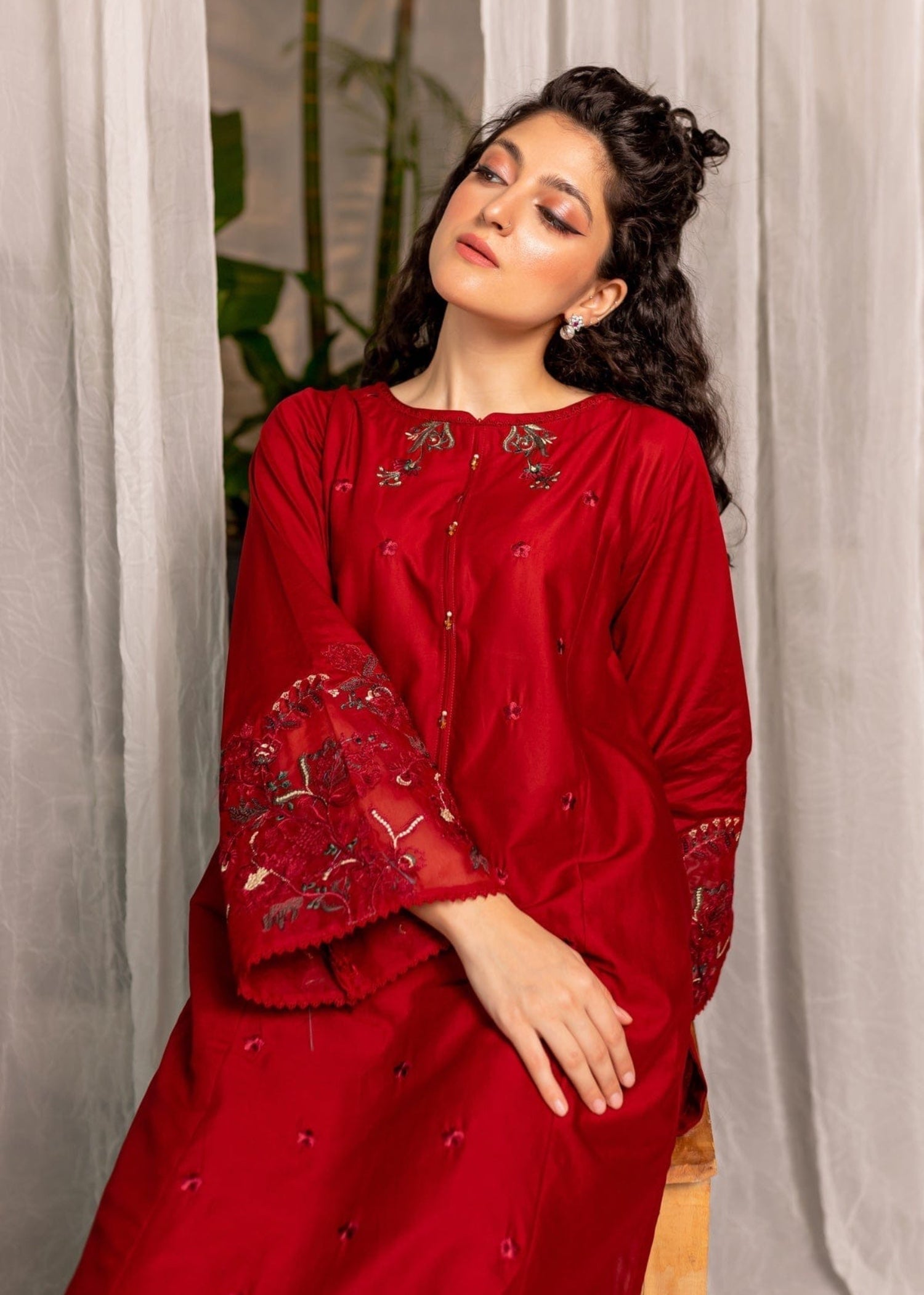 cotton viscose Kurta Set in Red