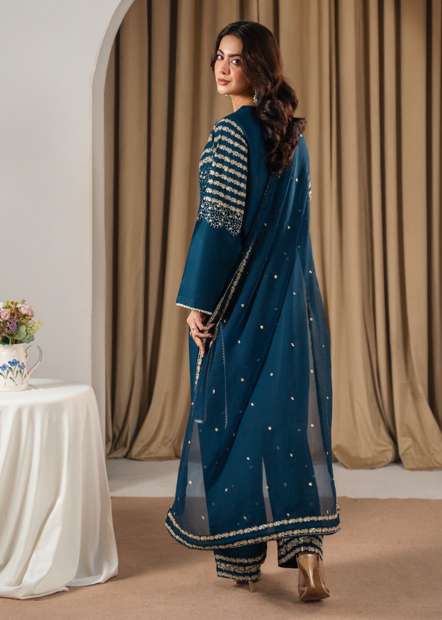 lawn Kurta Set in Ocean blue
