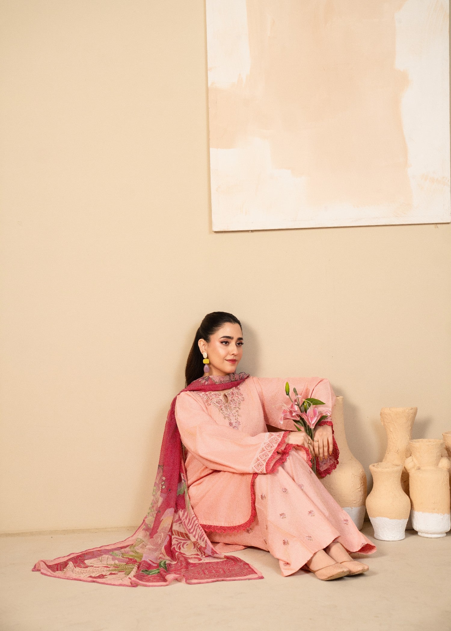 lawn cotton Kurta Set in Light pink