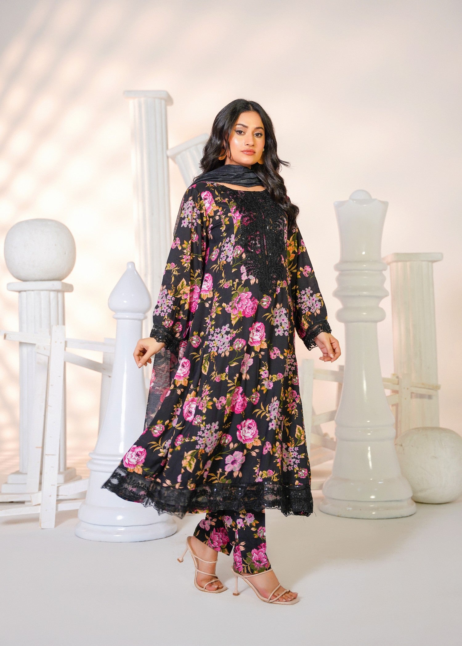 cotton linen Pishwas in Black