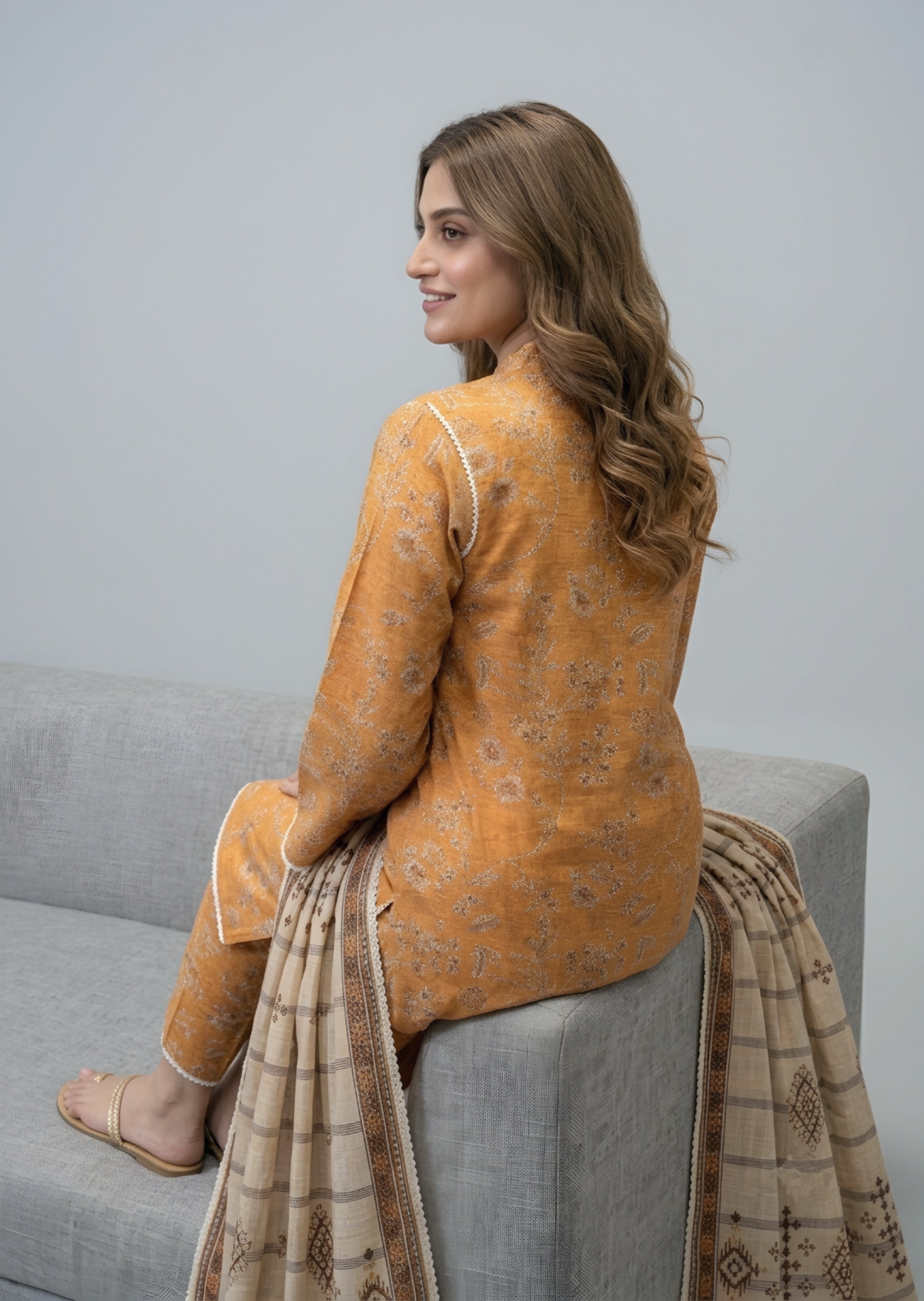 khaddar Kurta Set in Mari gold