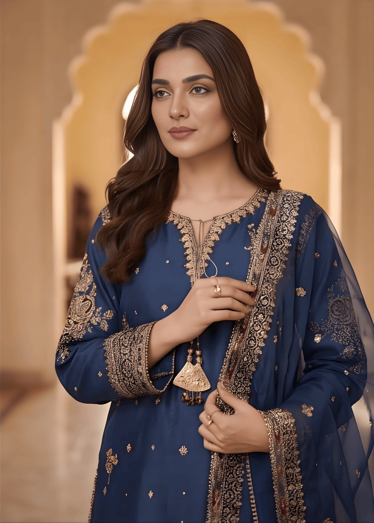 silk Kurta Set in Sapphire blue