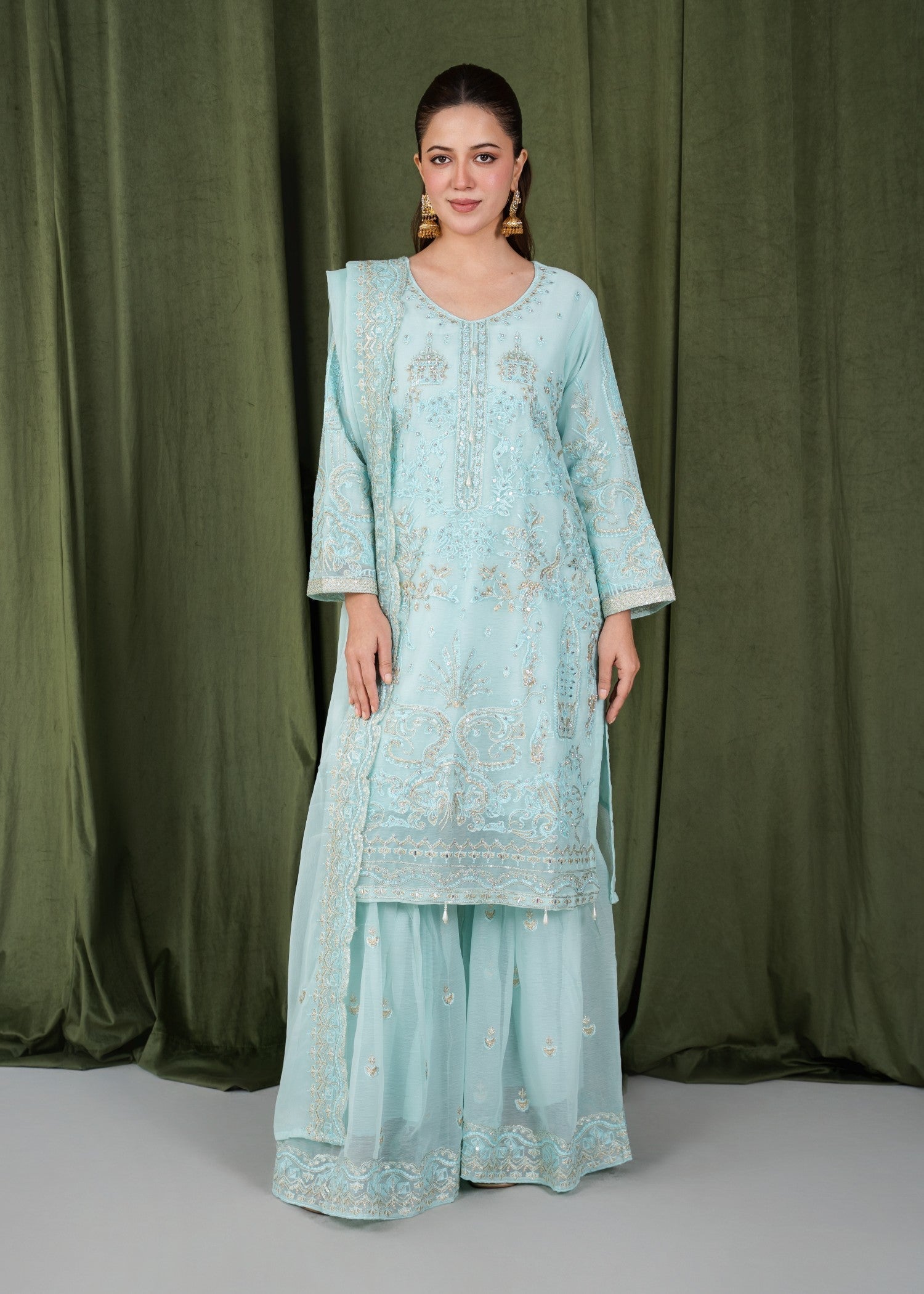 chiffon Gharara in Ice blue