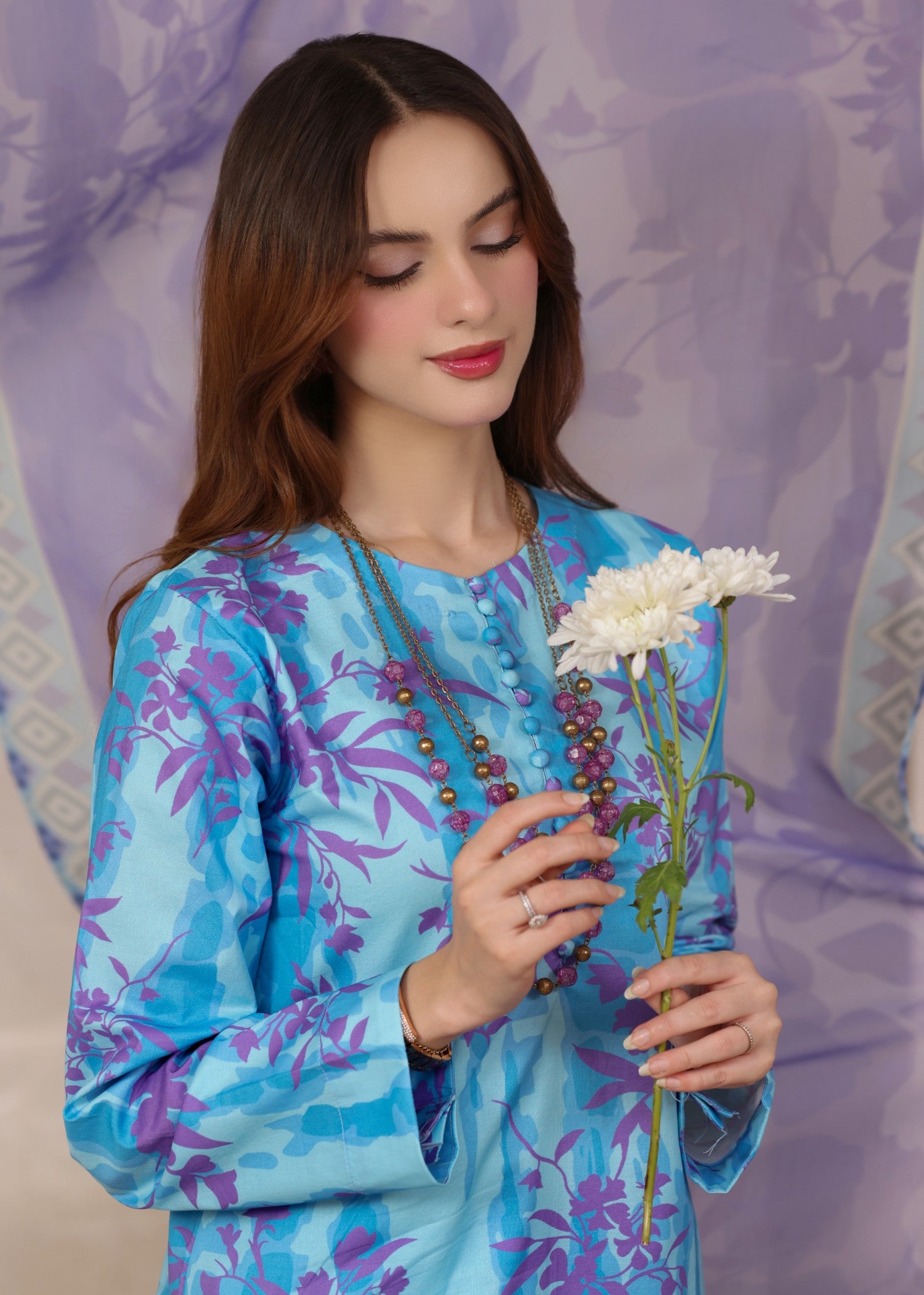 lawn Kurta Set in Ice blue, steel blue