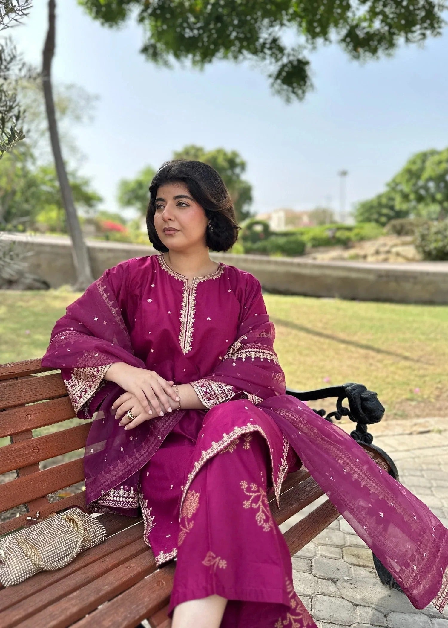 khaddar Kurta Set in Plum