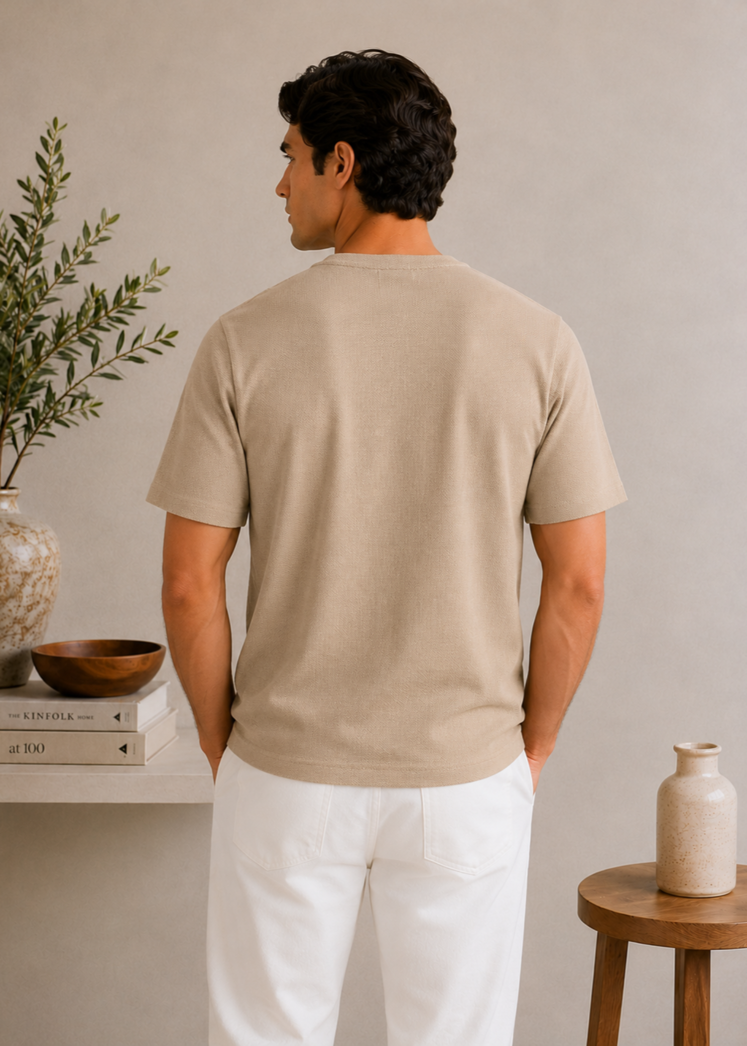 cotton jersey T Shirt in Beige