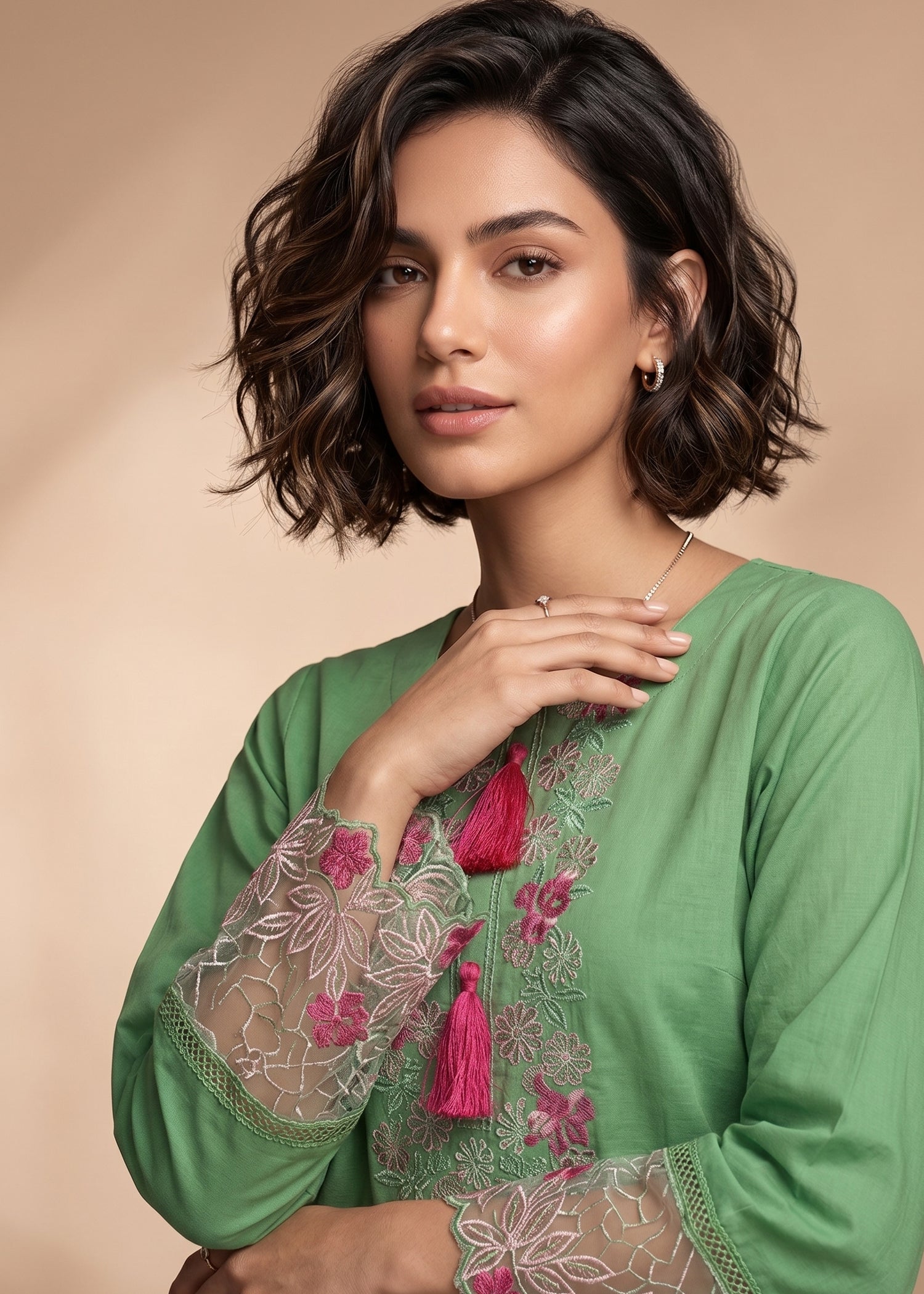 cotton Kurta Set in Moss green