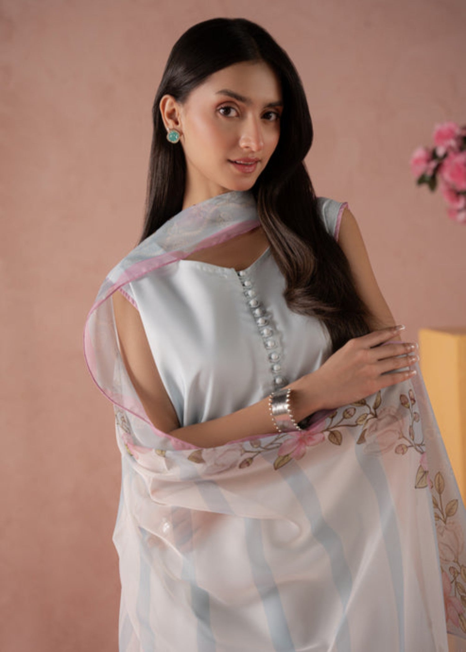 crepe Kurta Set in Ice blue