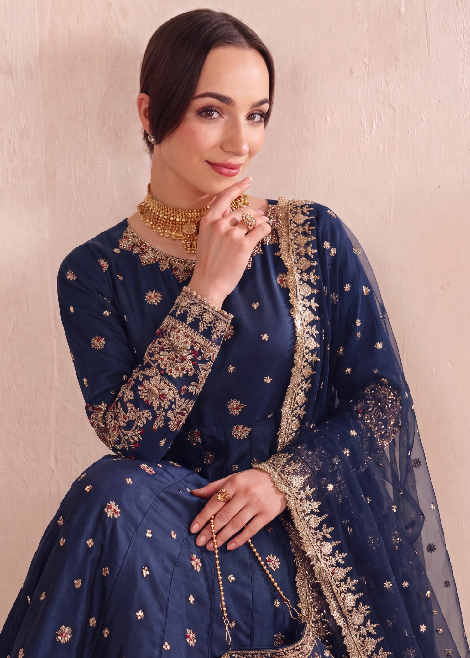 silk Pishwas in Cobalt blue