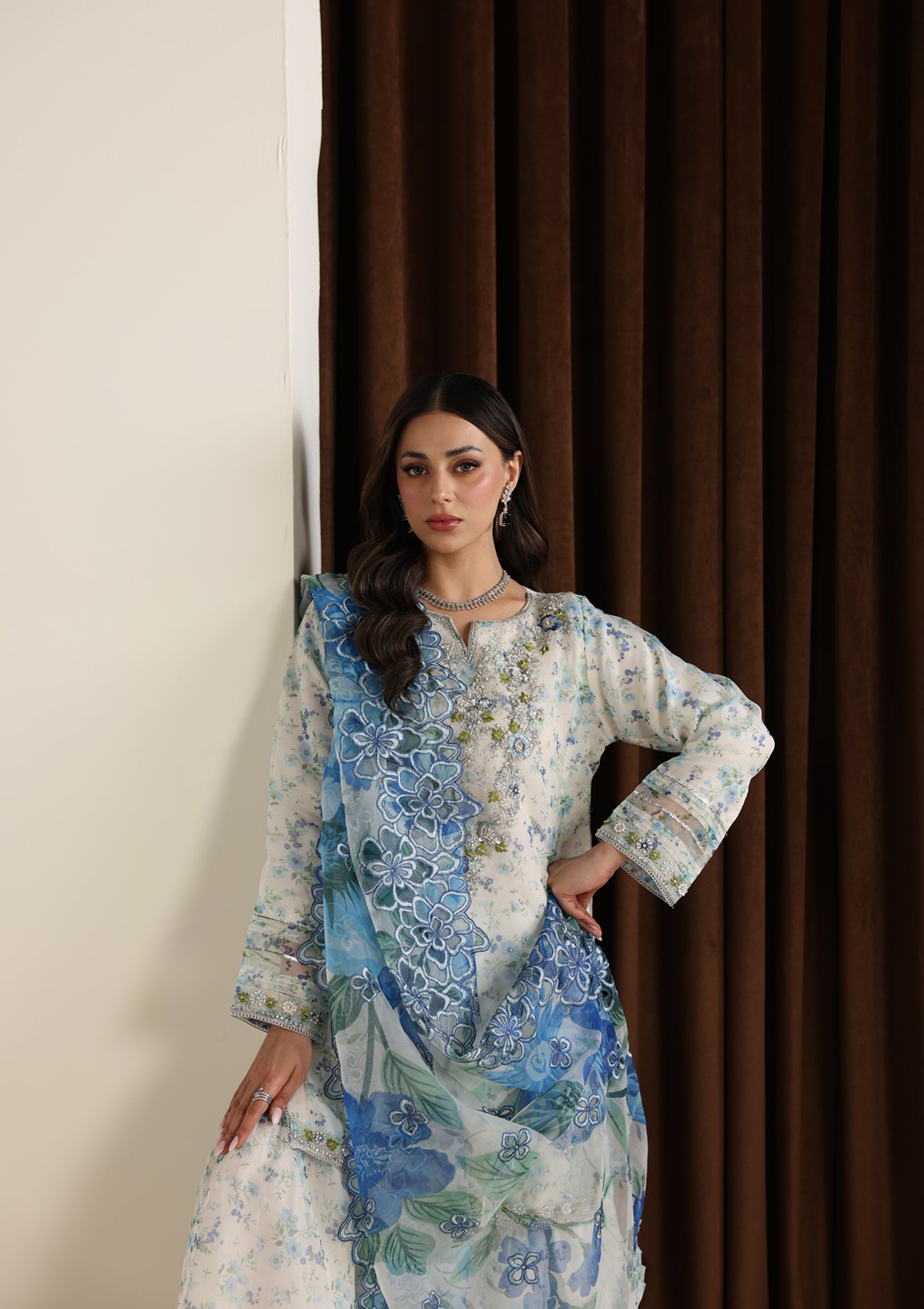 organza Kurta Set in Sky blue