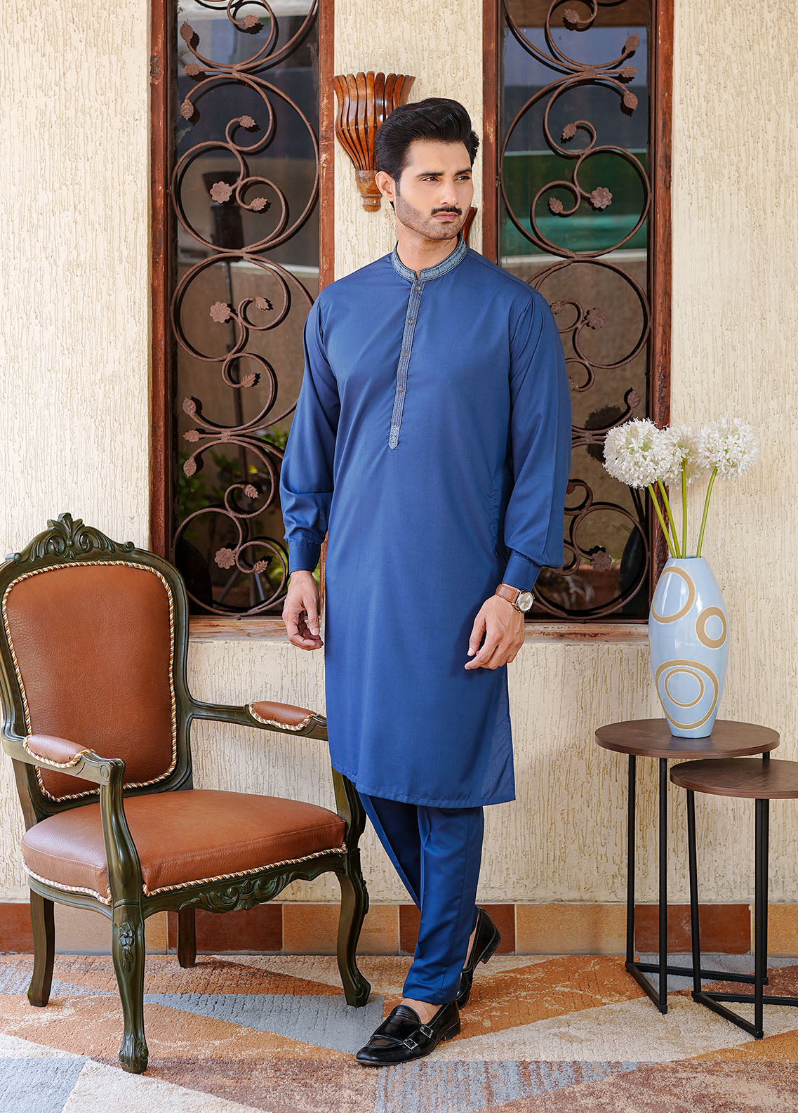 wash & wear Kurta Set in Cobalt blue