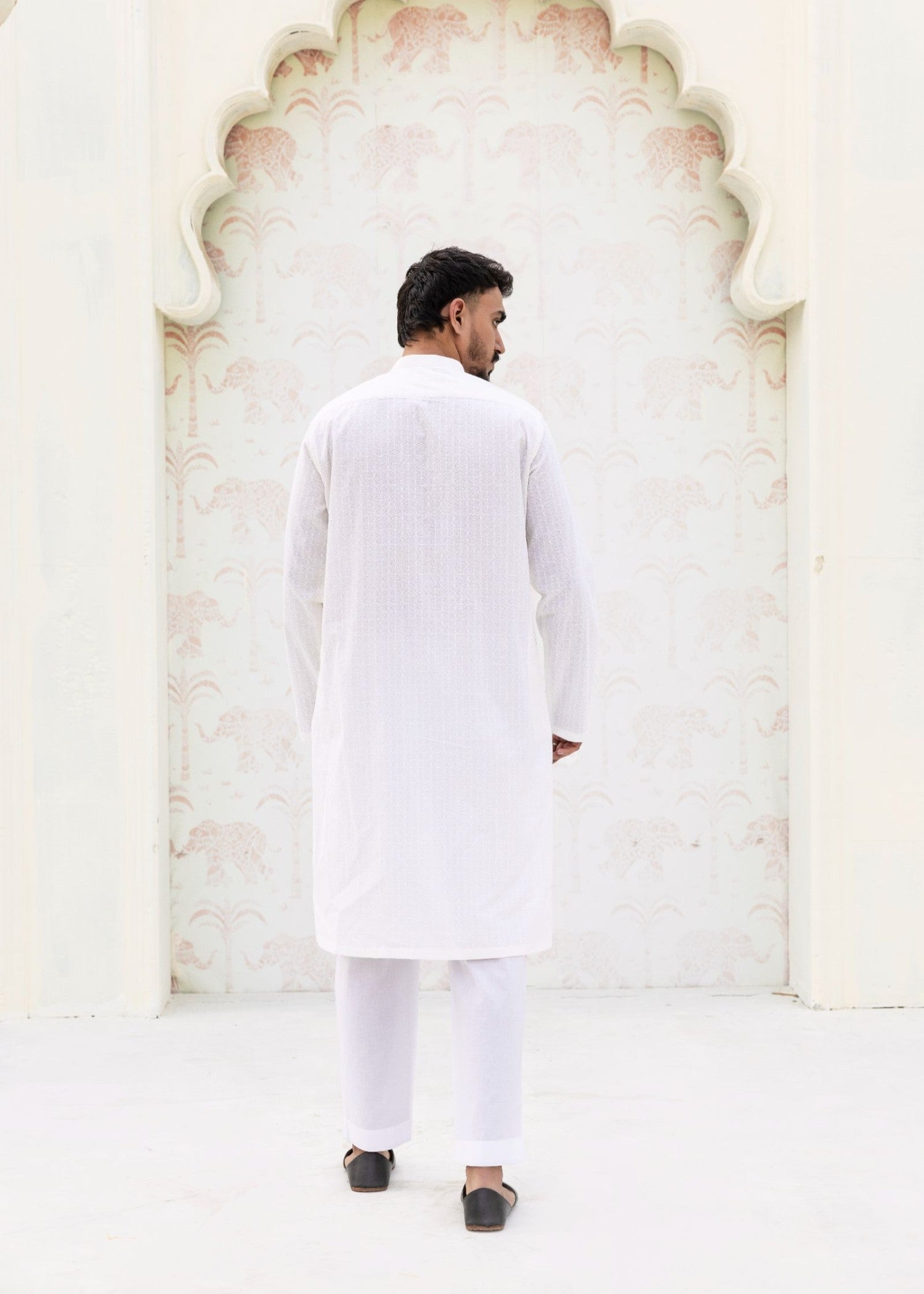 schiffli Kurta in White