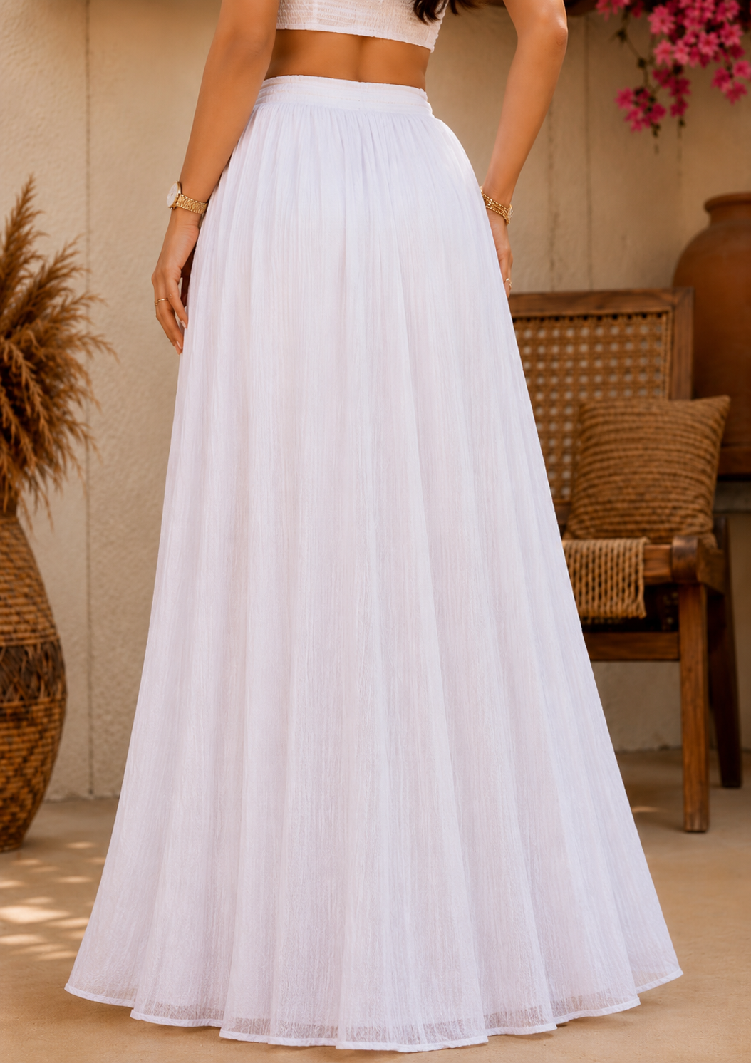crinkle chiffon Skirt in White