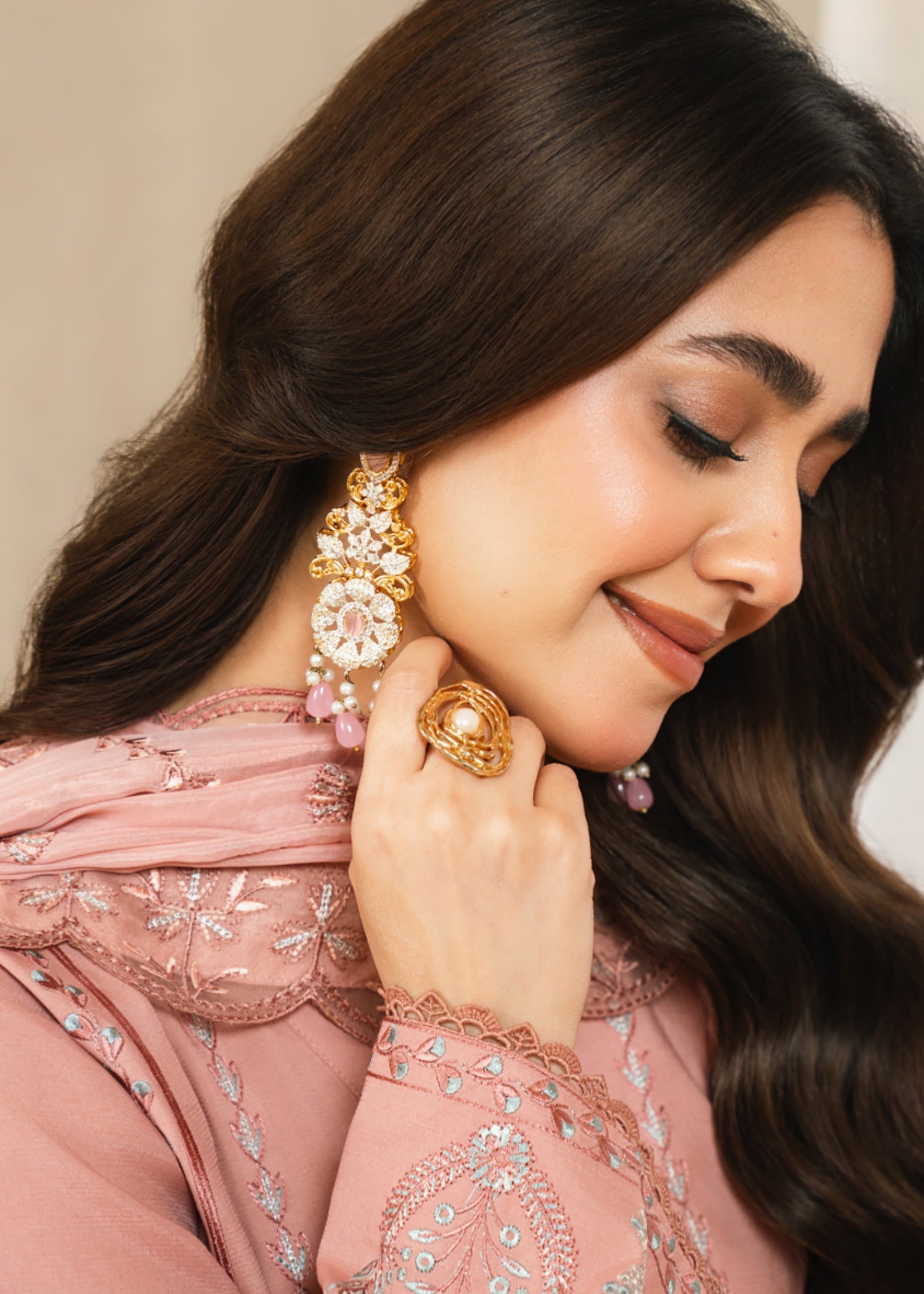raw silk Kurta Set in Peach pink