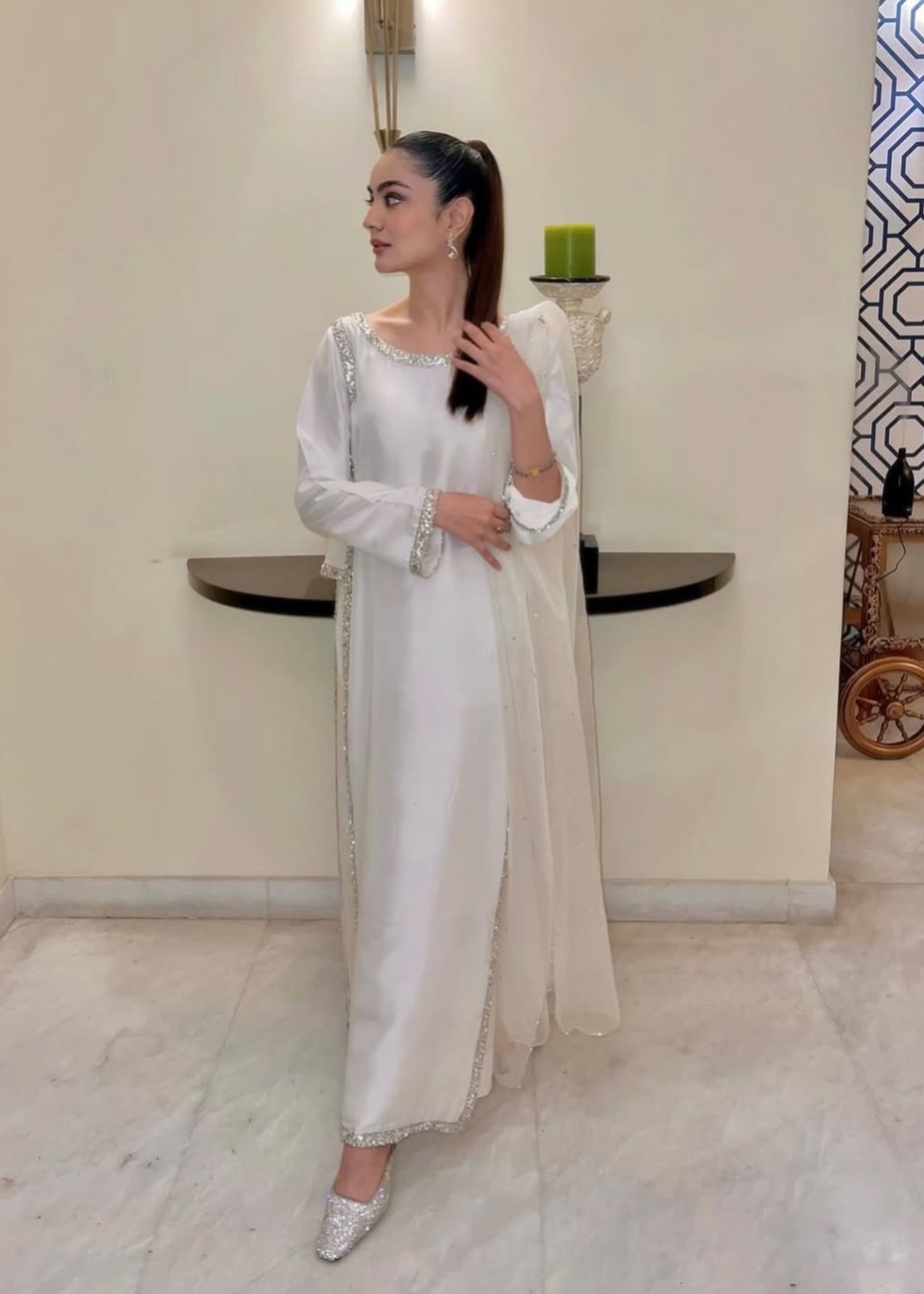 silk Kurta Set in White