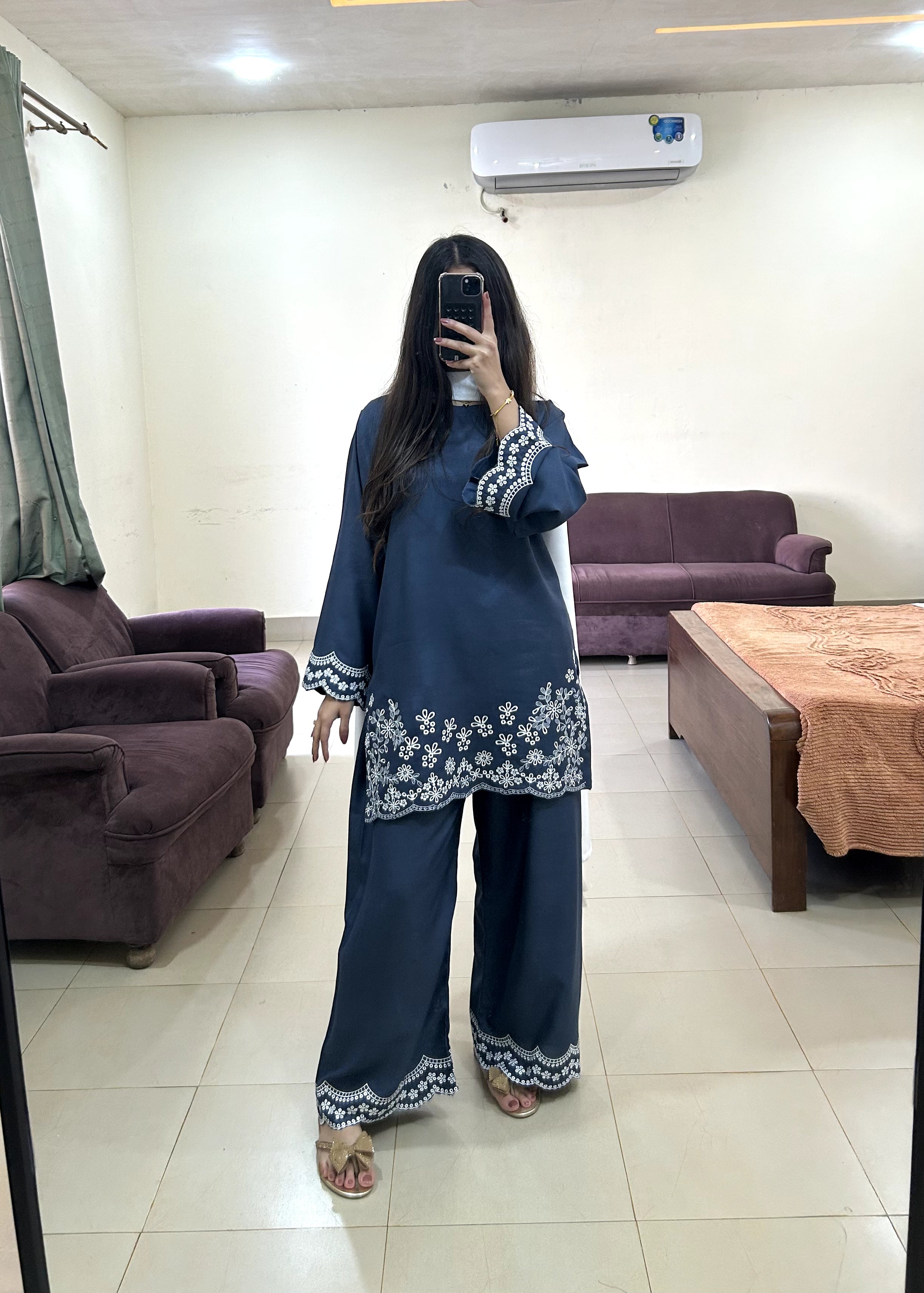 marina Kurta Set in Steel blue