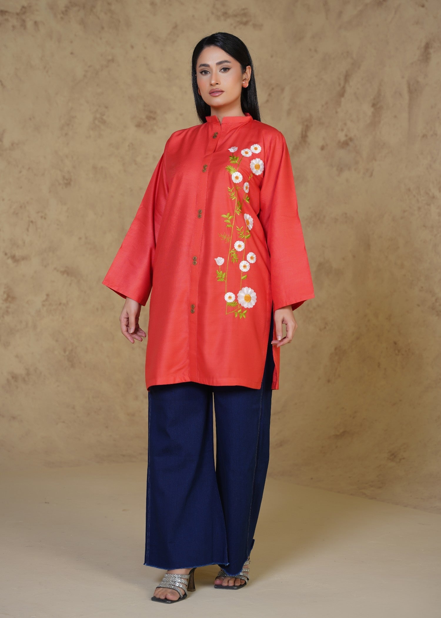 linen Kurti in Coral red