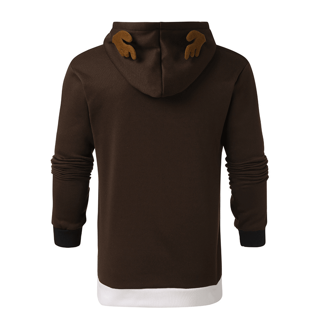 Christmas Antlers Hooded Color Block Sweatshirt