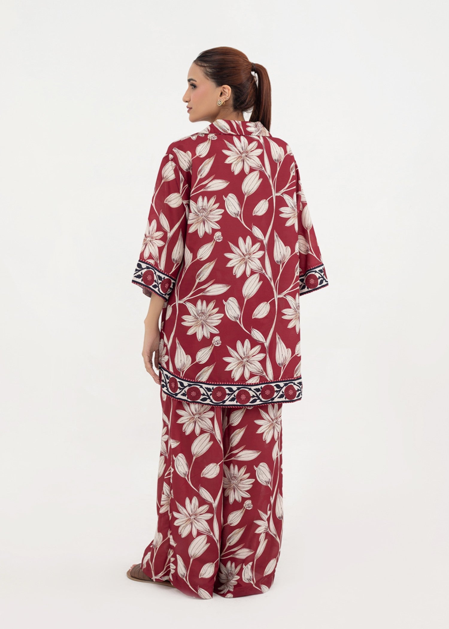 silk finish lawn Co ord Sets in Maroon