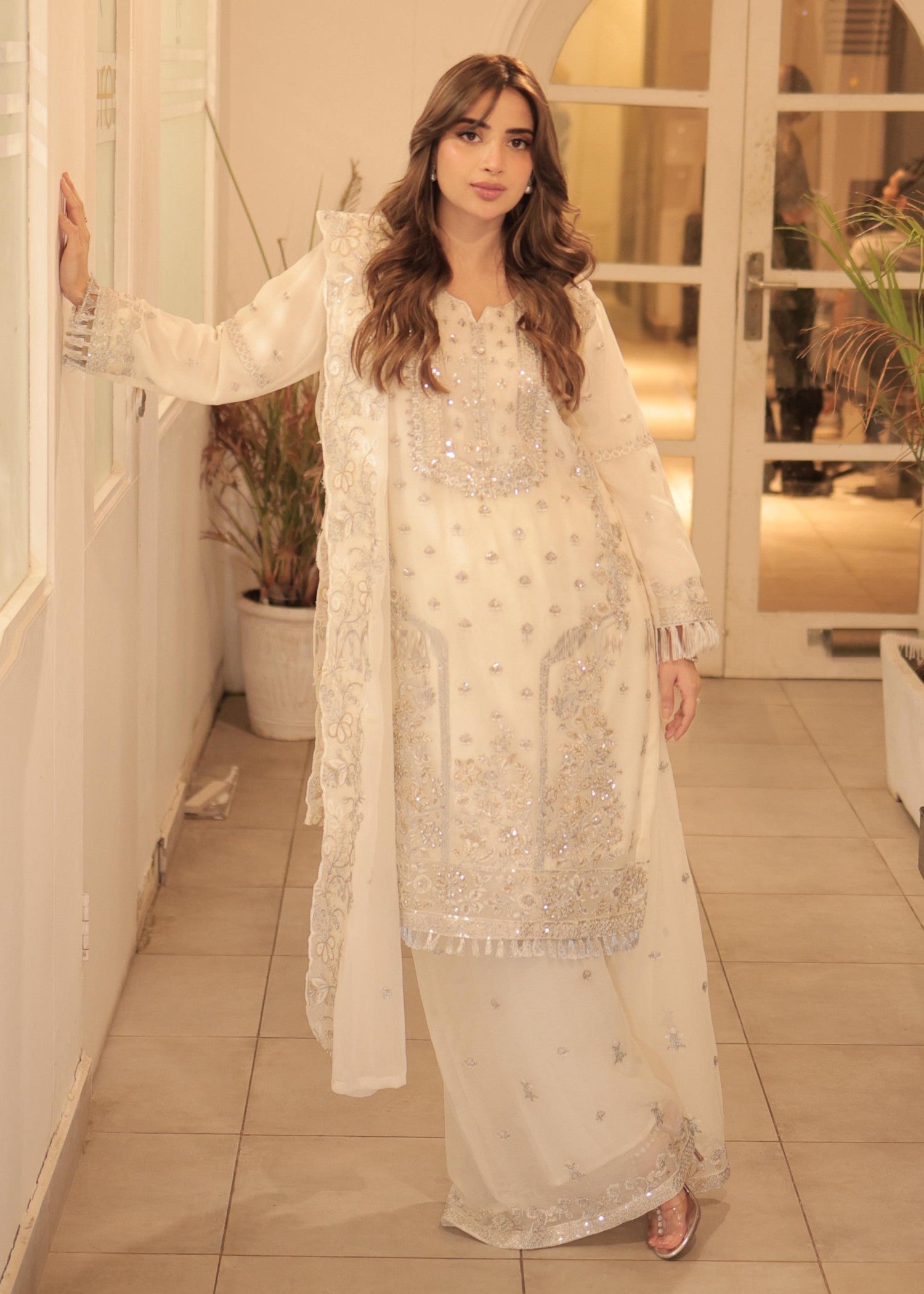 chiffon Kurta Set in Cream