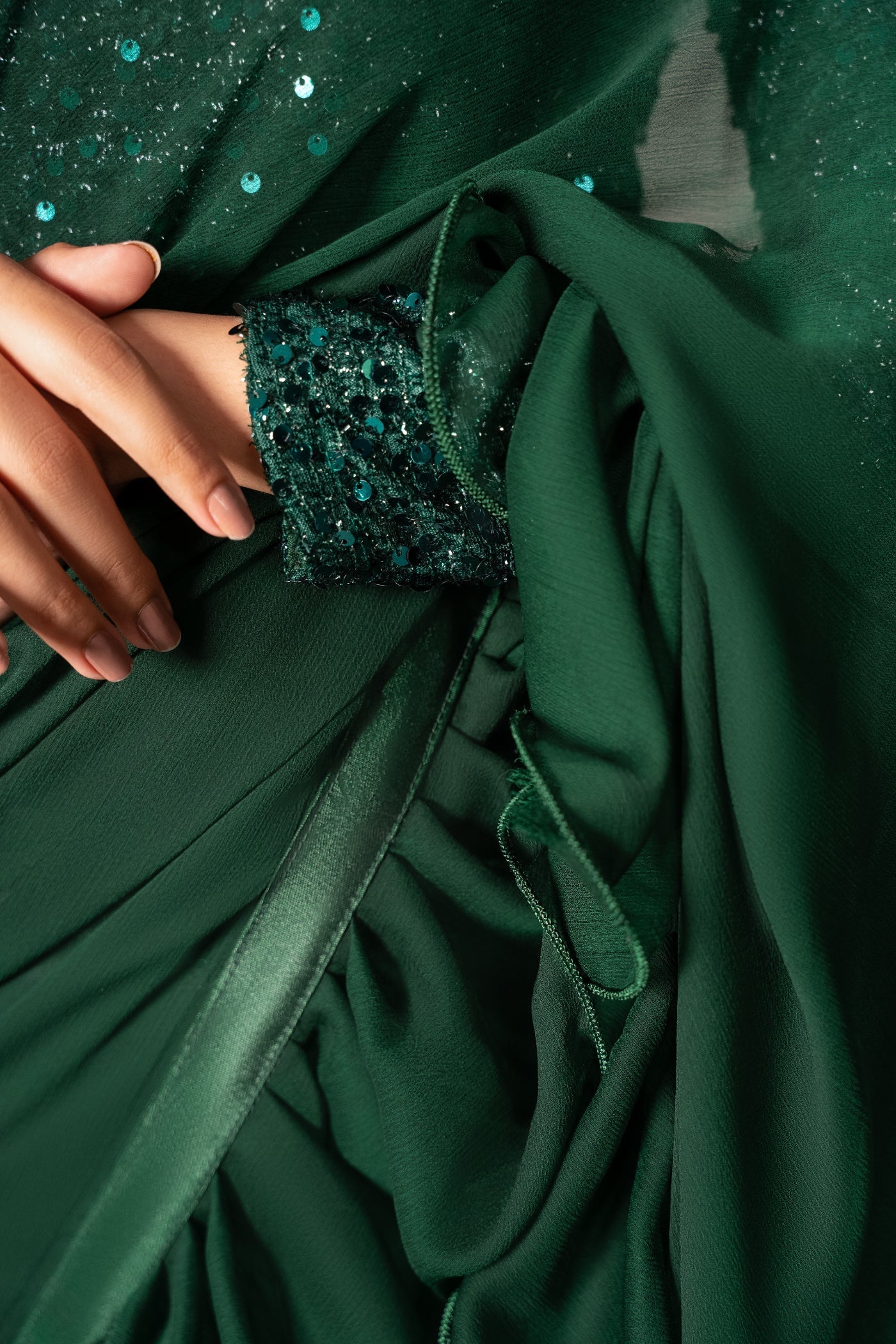 net Saree in Green