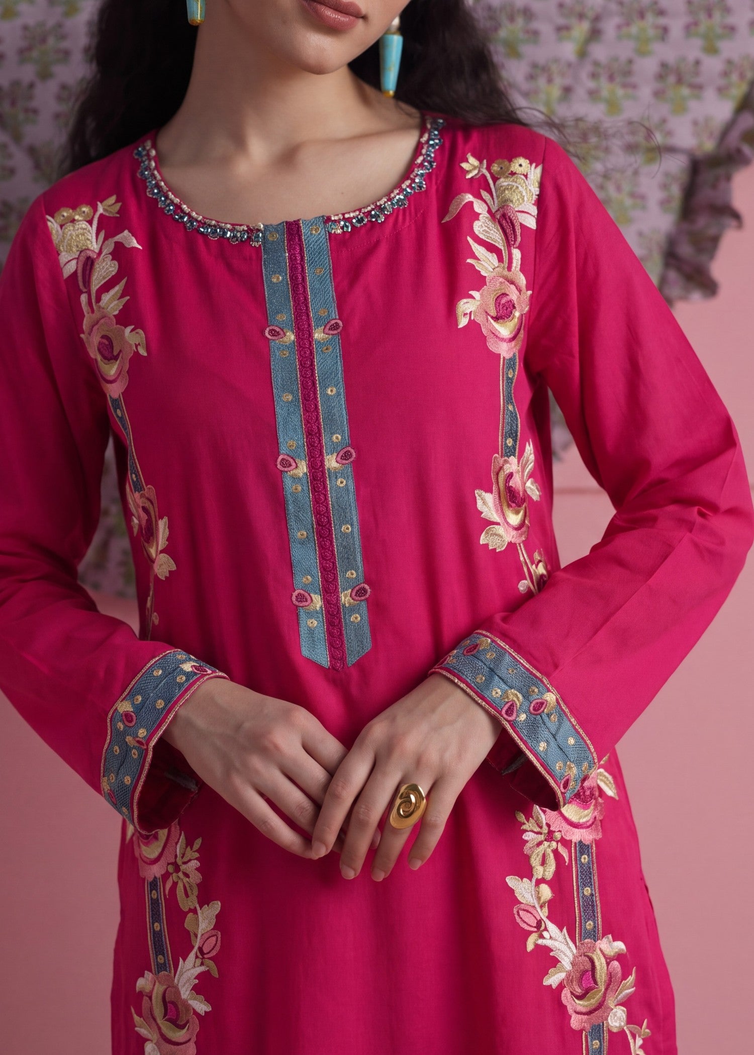 lawn Kurta Set in Crimson