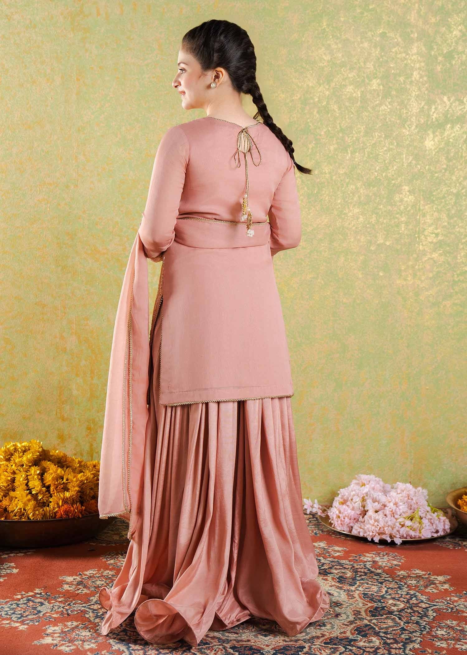 chikankari cotton Sharara in Peach pink