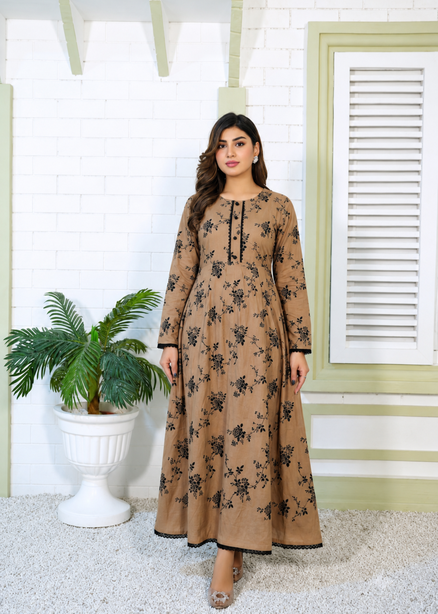 linen Maxi in Camel brown