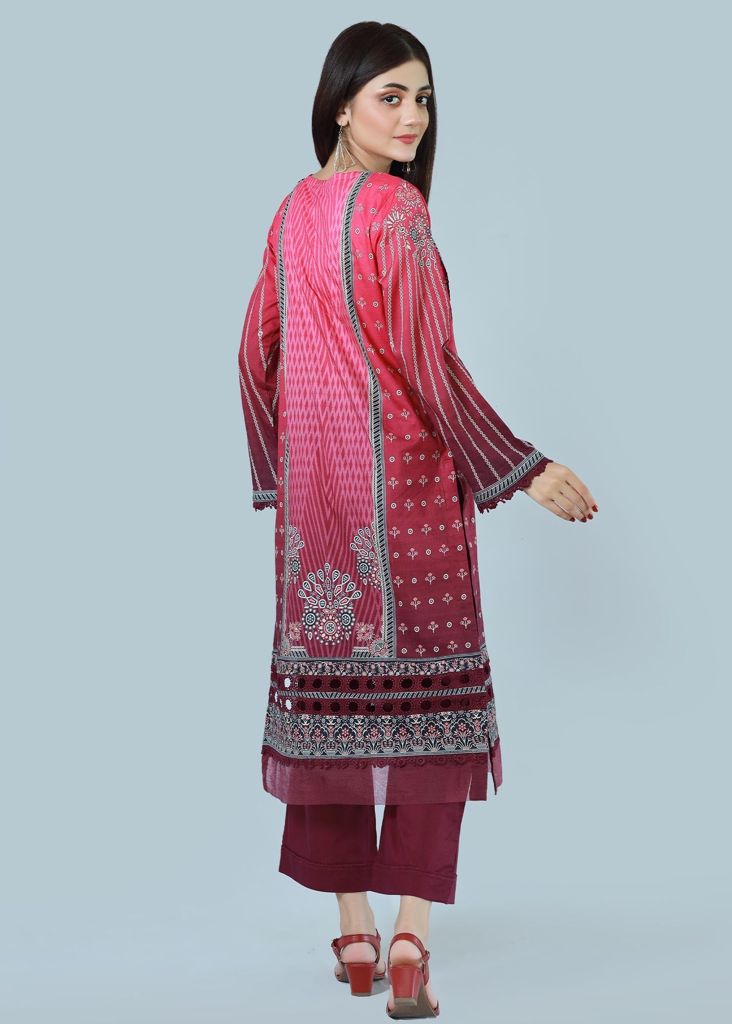 lawn Kurta Set in Maroon