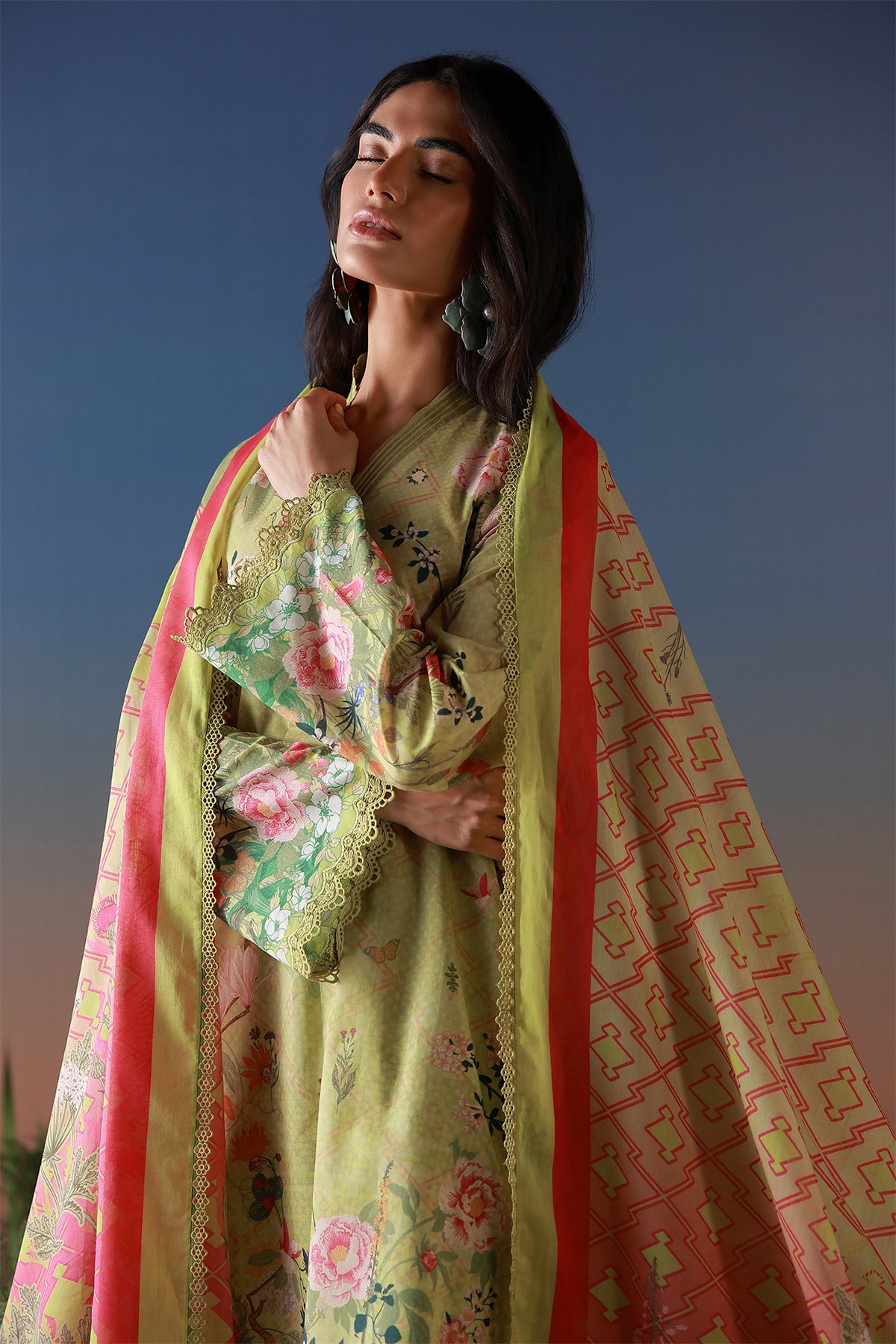 Mirha Lawn – Olive Petal