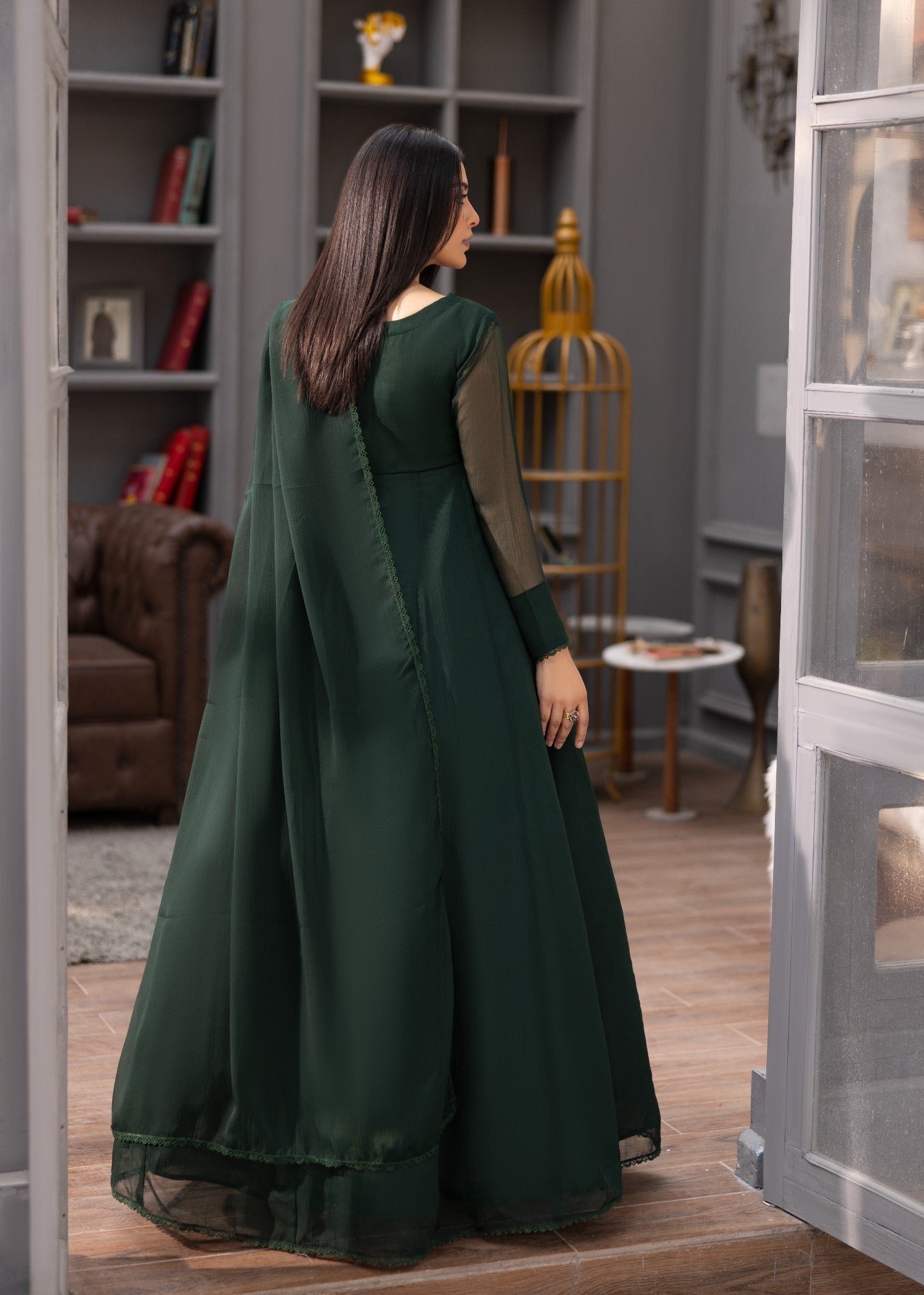 chiffon Maxi in Bottle green
