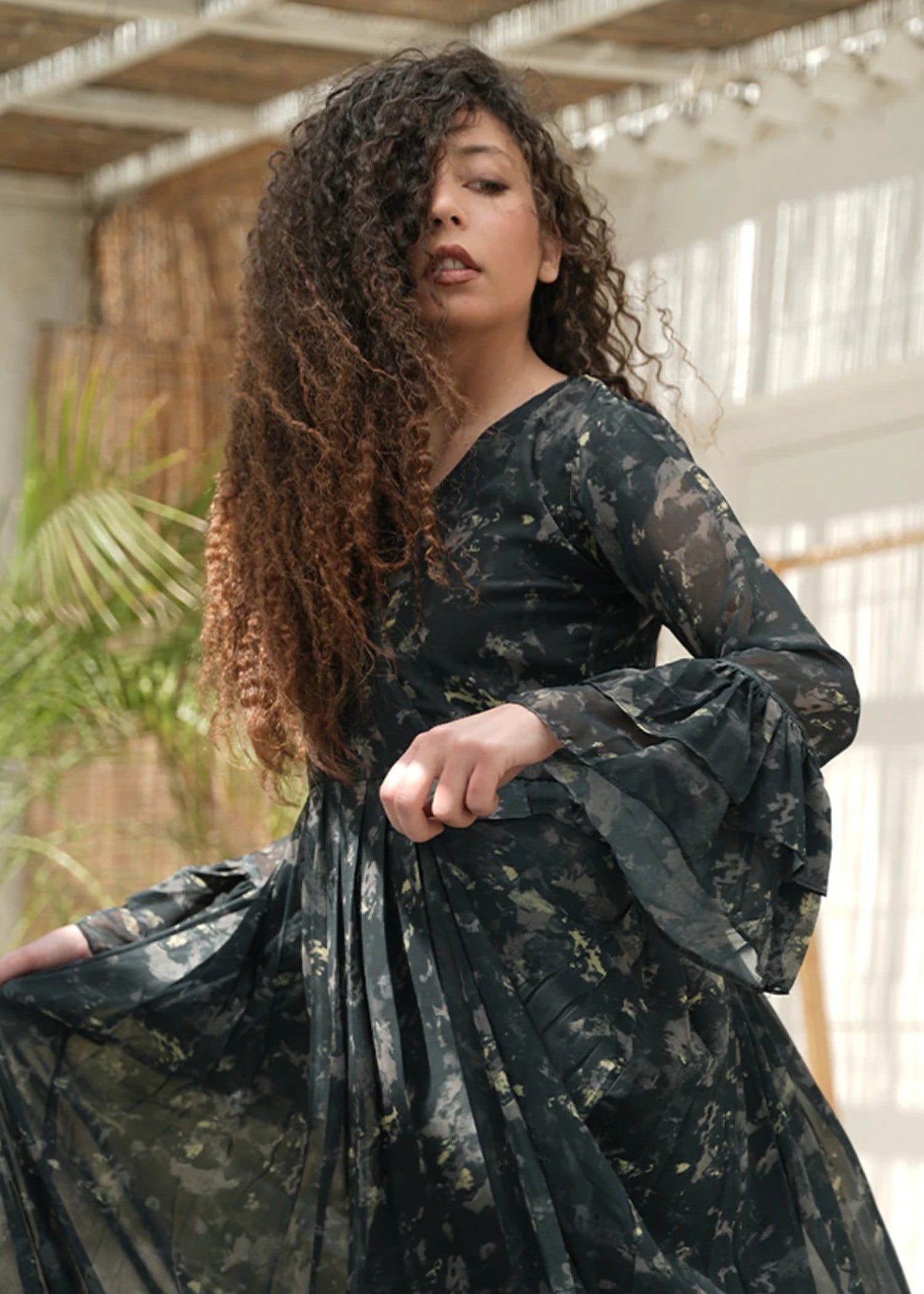 georgette chiffon Frock in Black