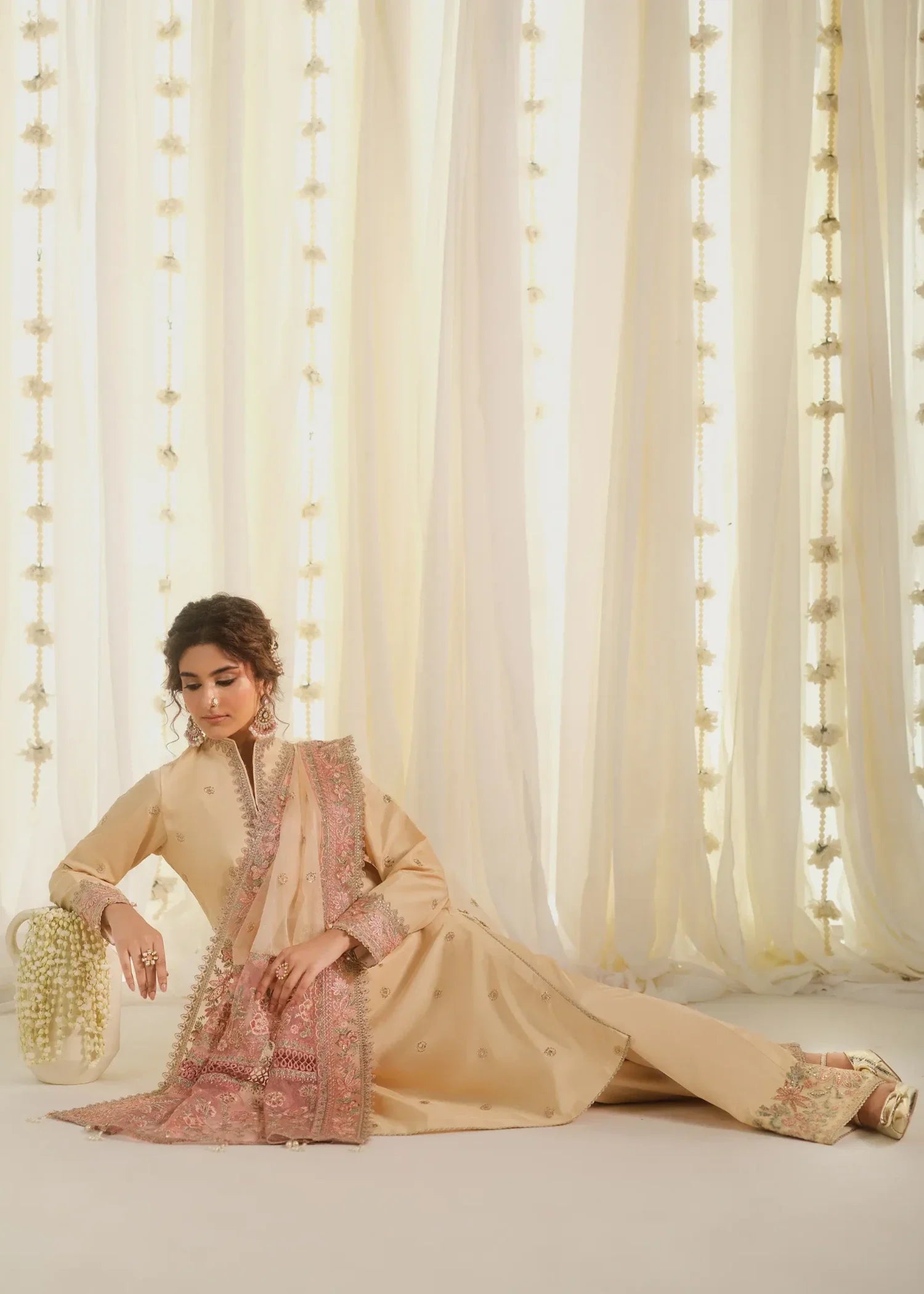 tussar silk Unstitched in Light yellow