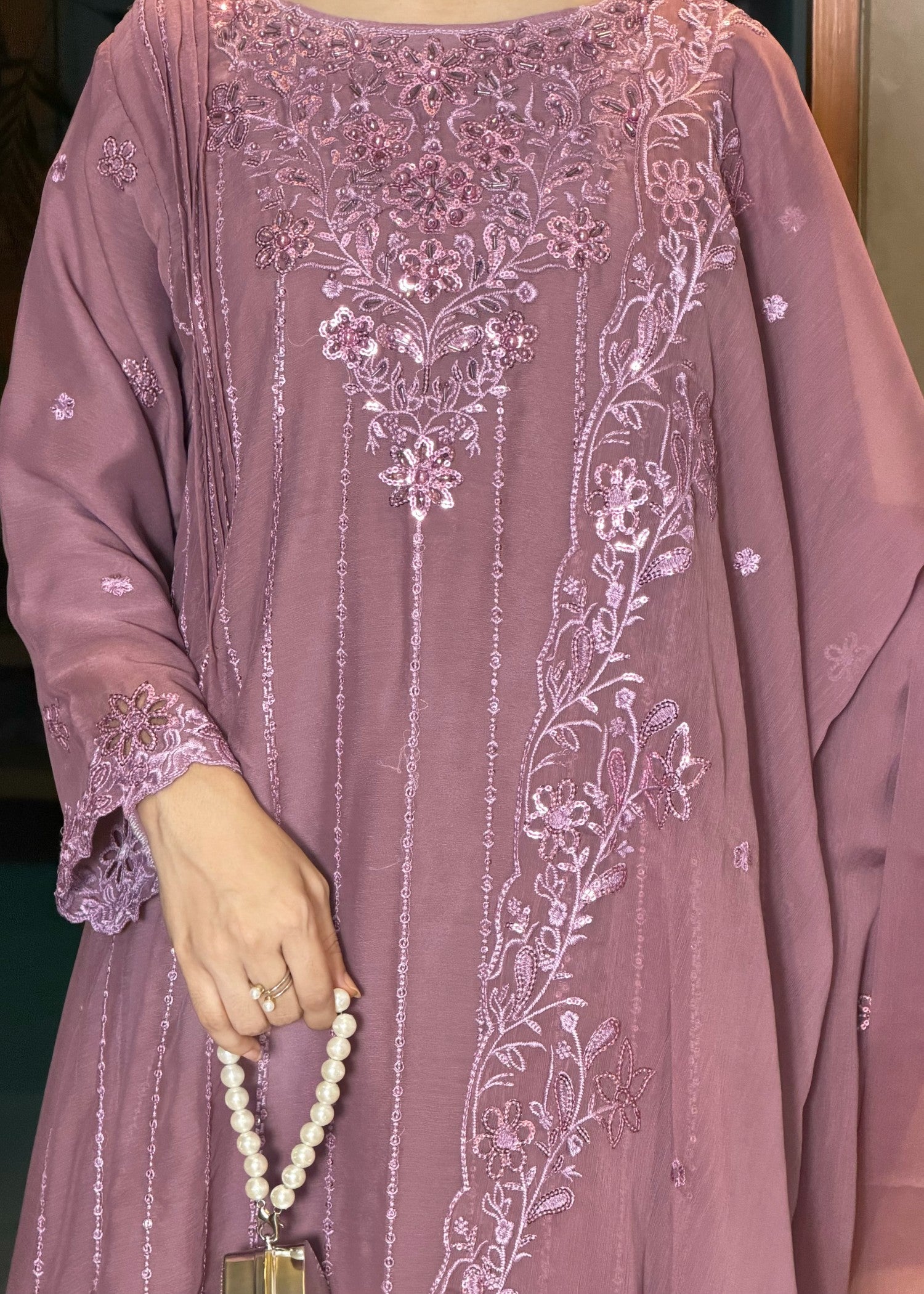 chiffon Short Frock in Lavender pink