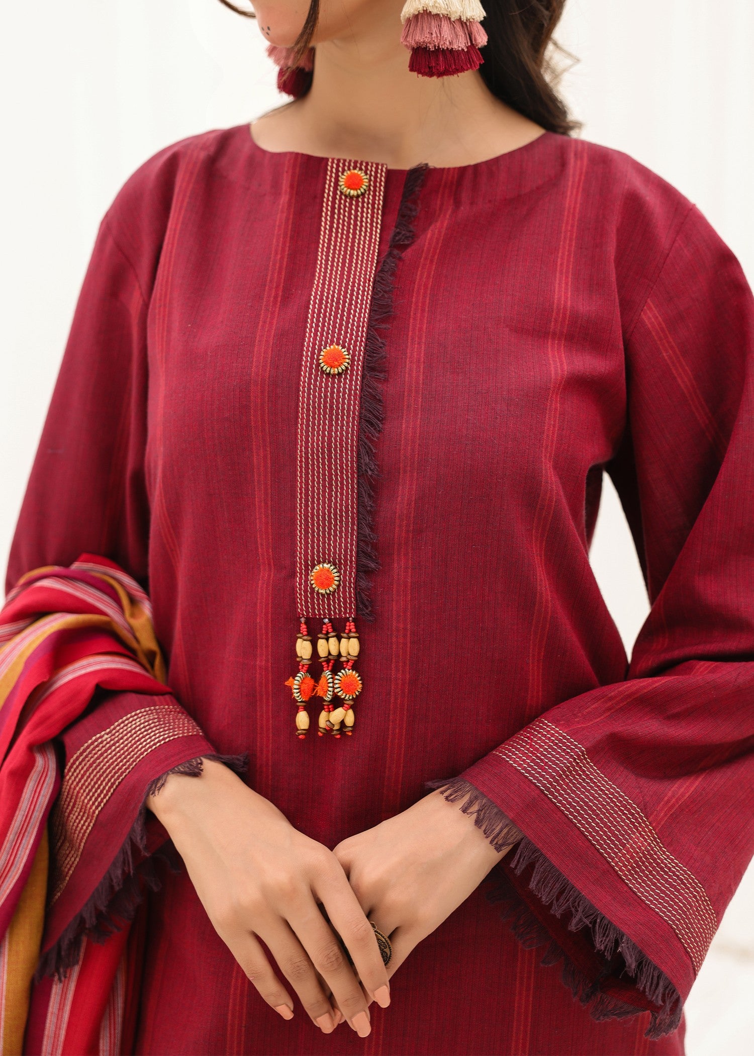 yarn dyed jacquard Unstitched in Maroon
