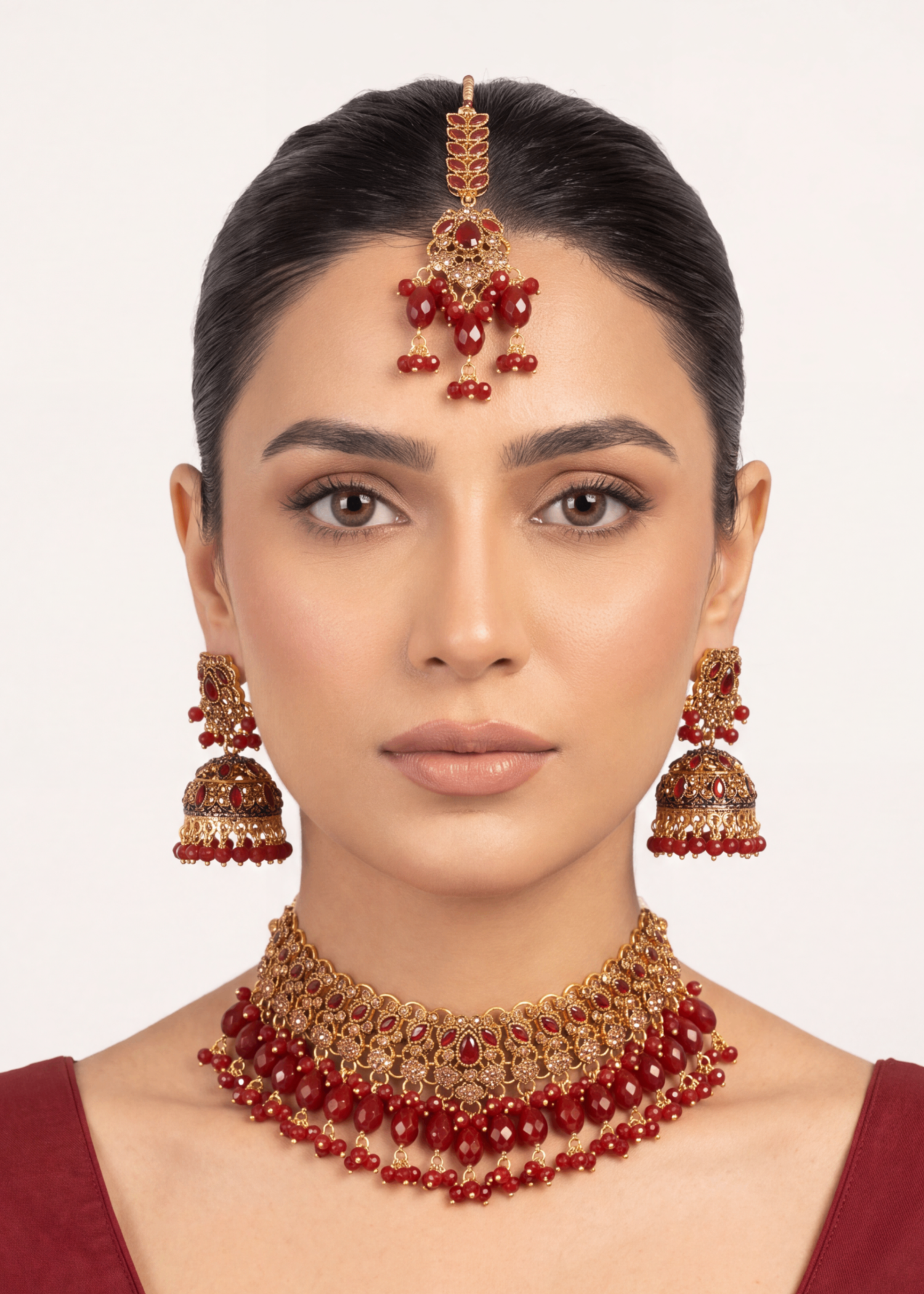 Choker in Gold, red Color by - Trendy Women Choker ZXY2451