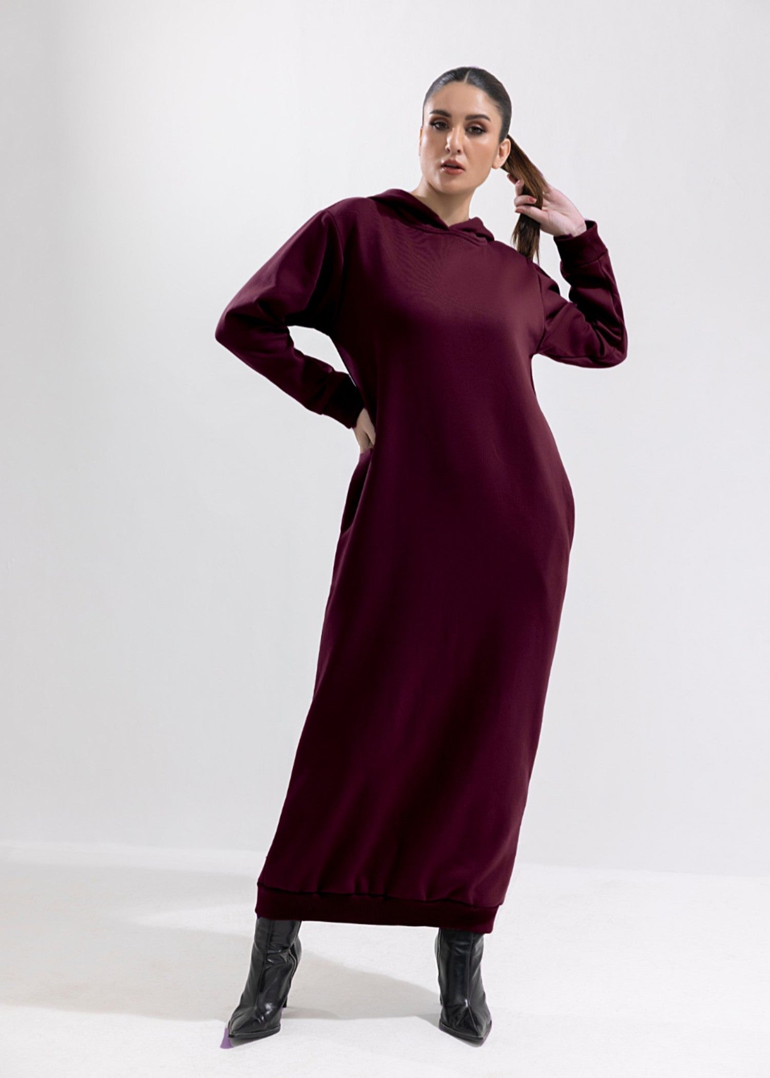 fleece Dress in Maroon