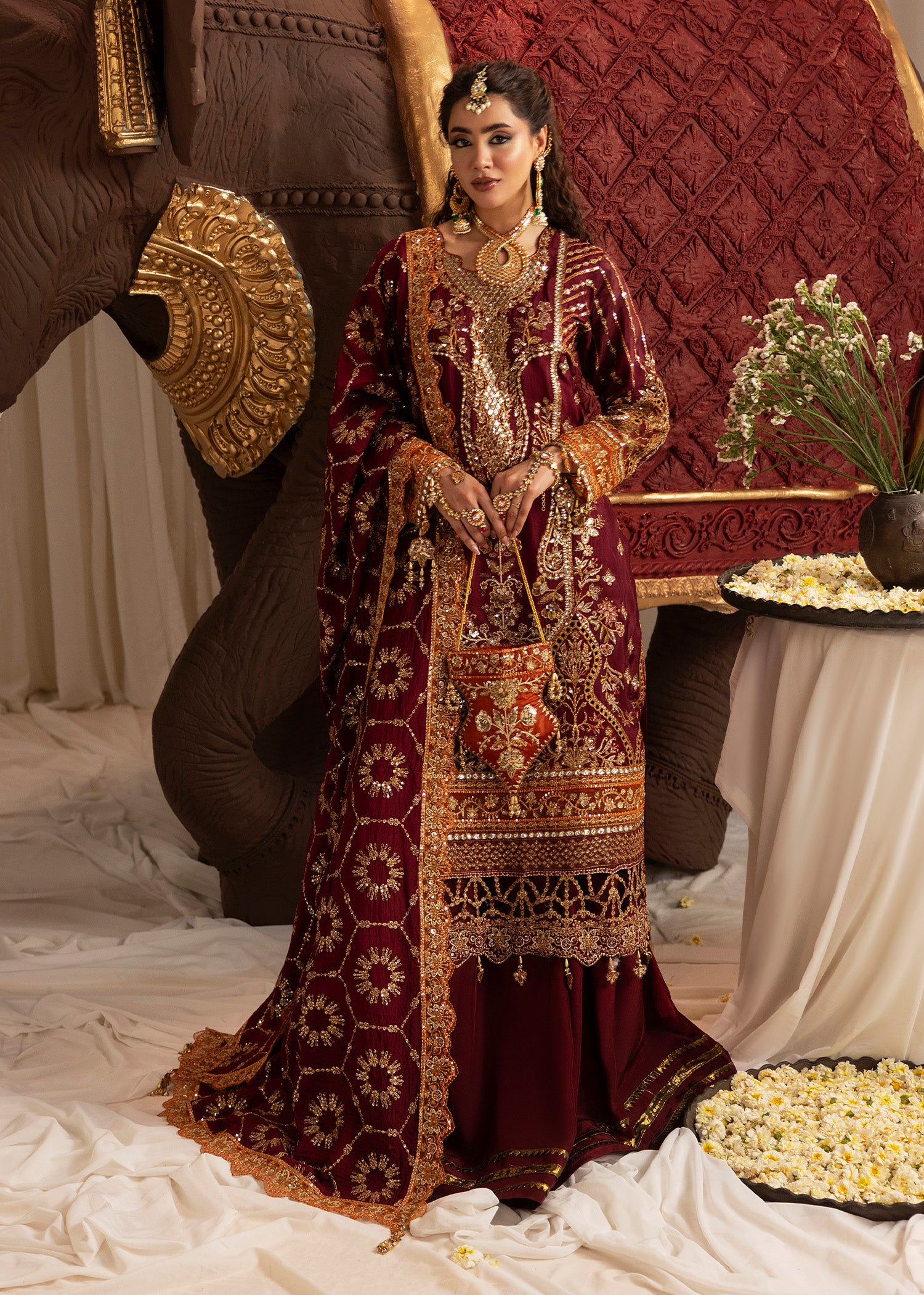 tussar silk Sharara in Maroon