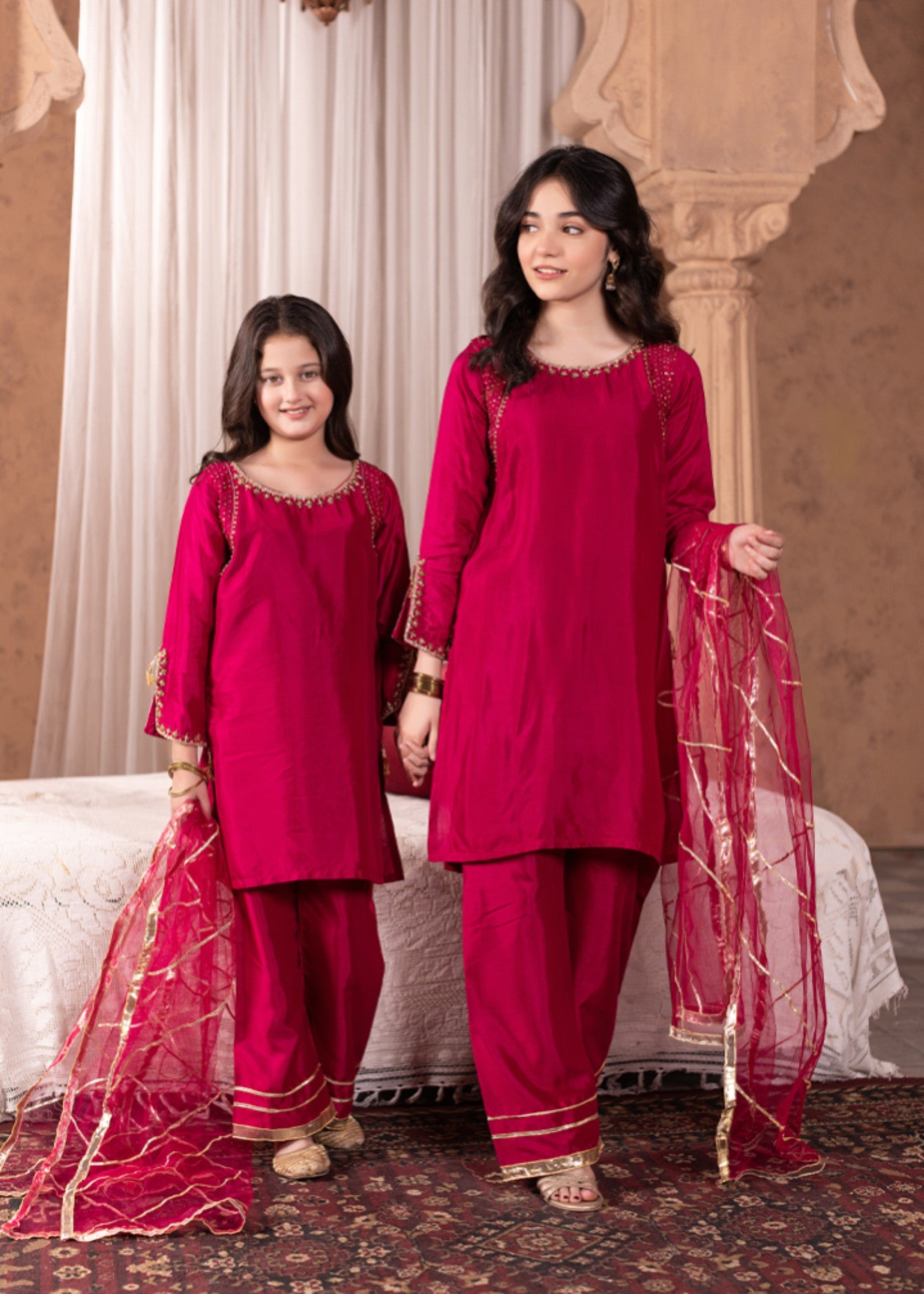 pk raw silk Kurta Set in Hot pink