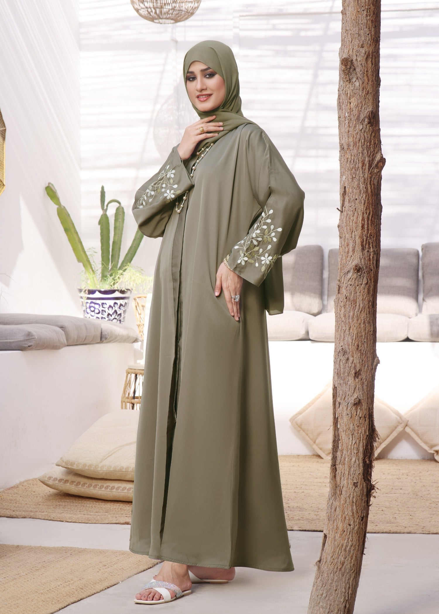 nidha Abaya in Olive green