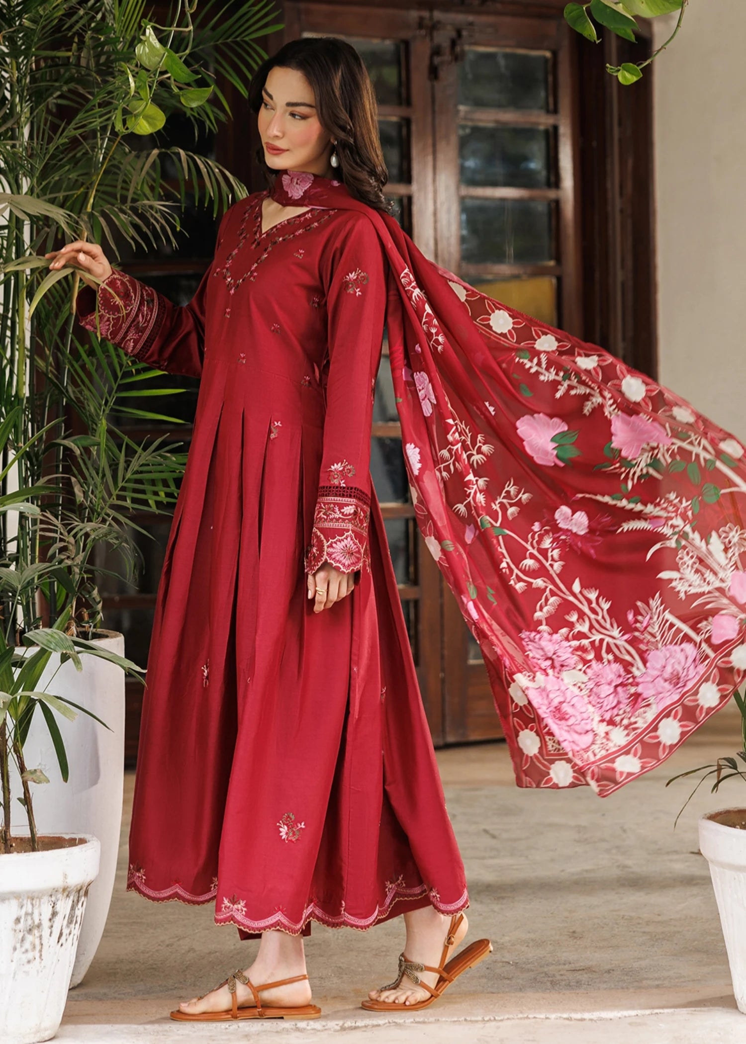 cotton Pishwas in Maroon