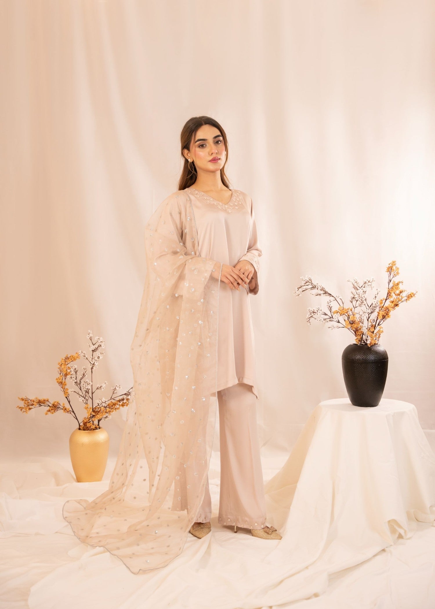 silk Kurta Set in Beige