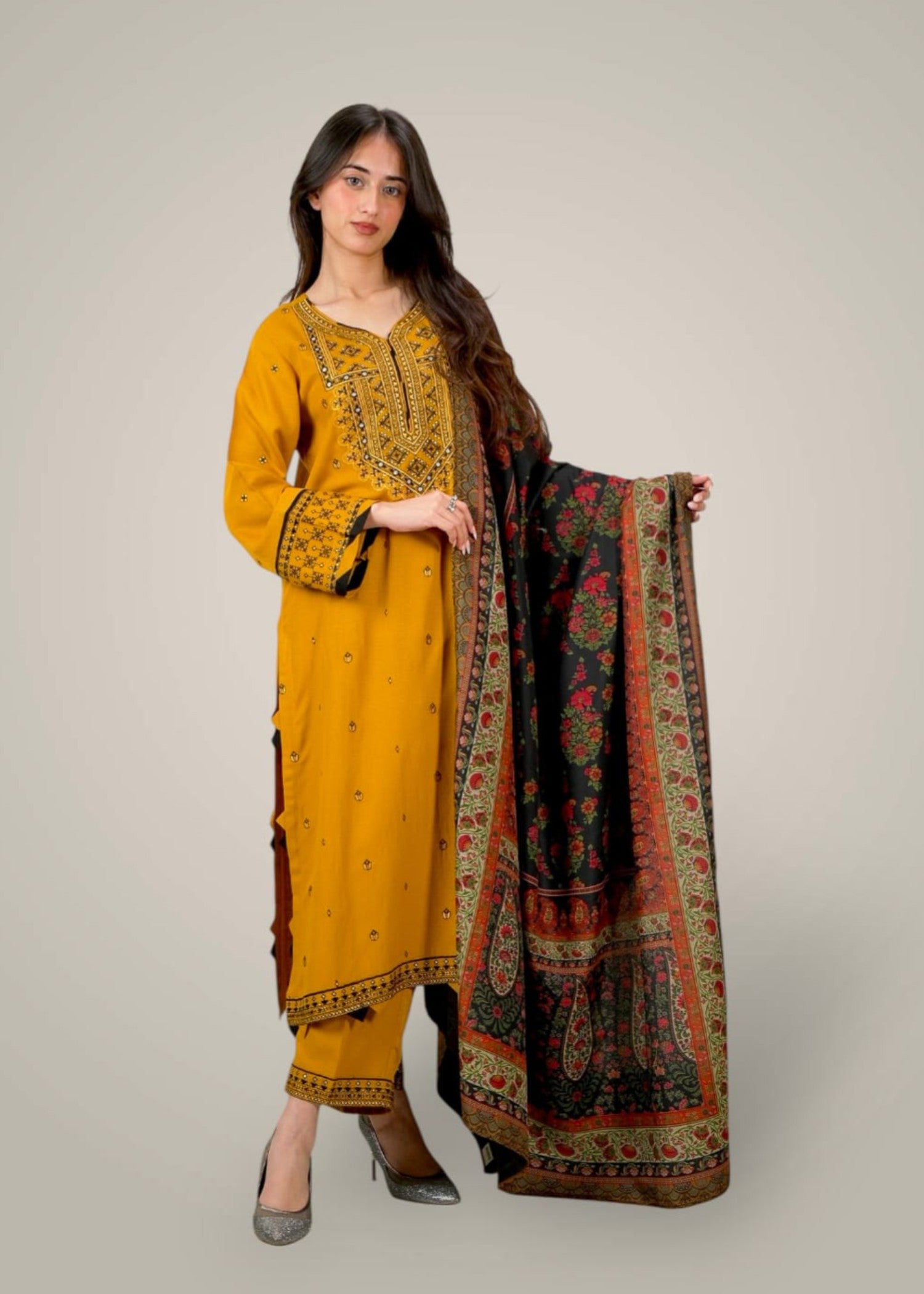 khaddar Kurta Set in Mellow yellow