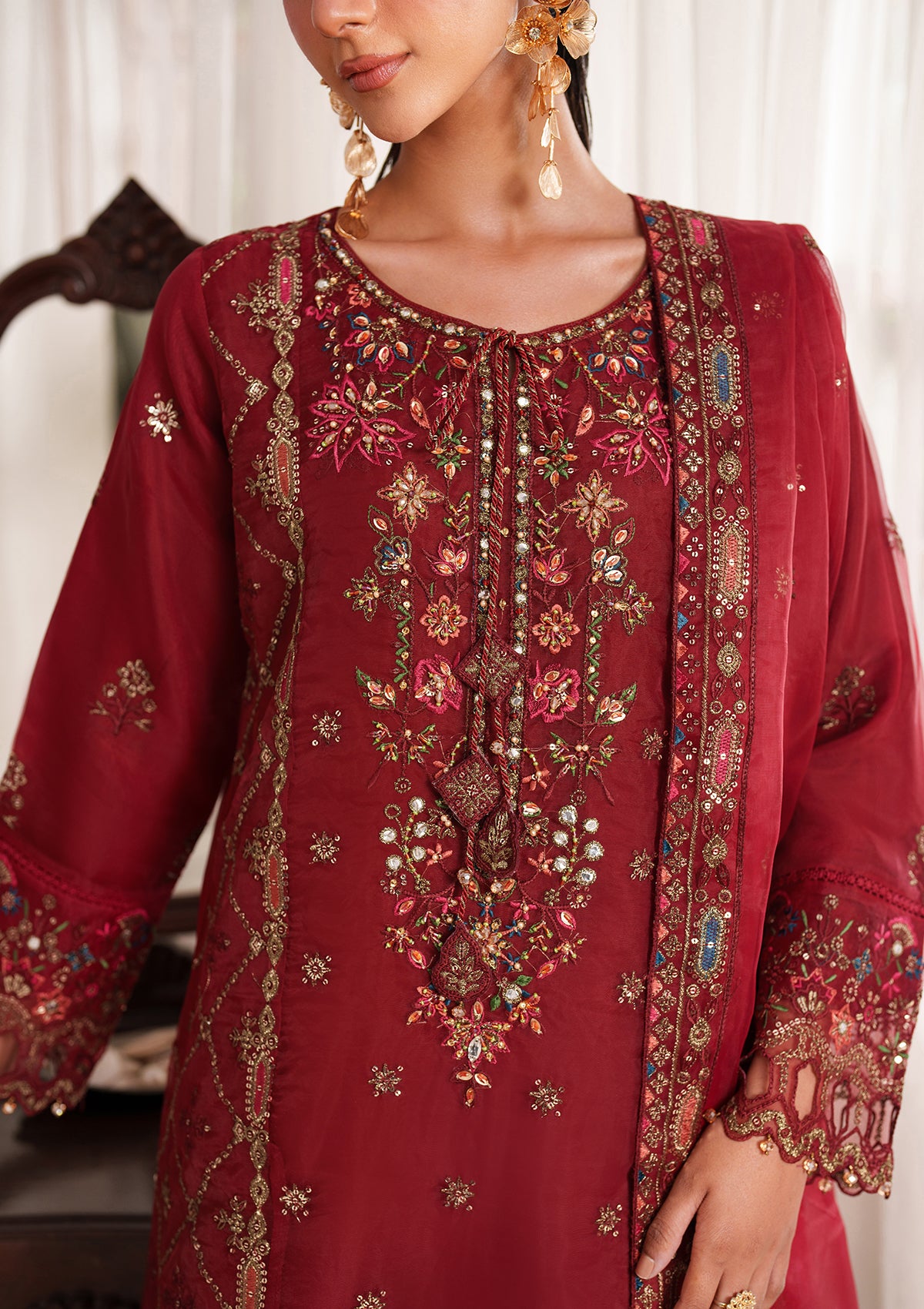 organza Kurta Set in Red