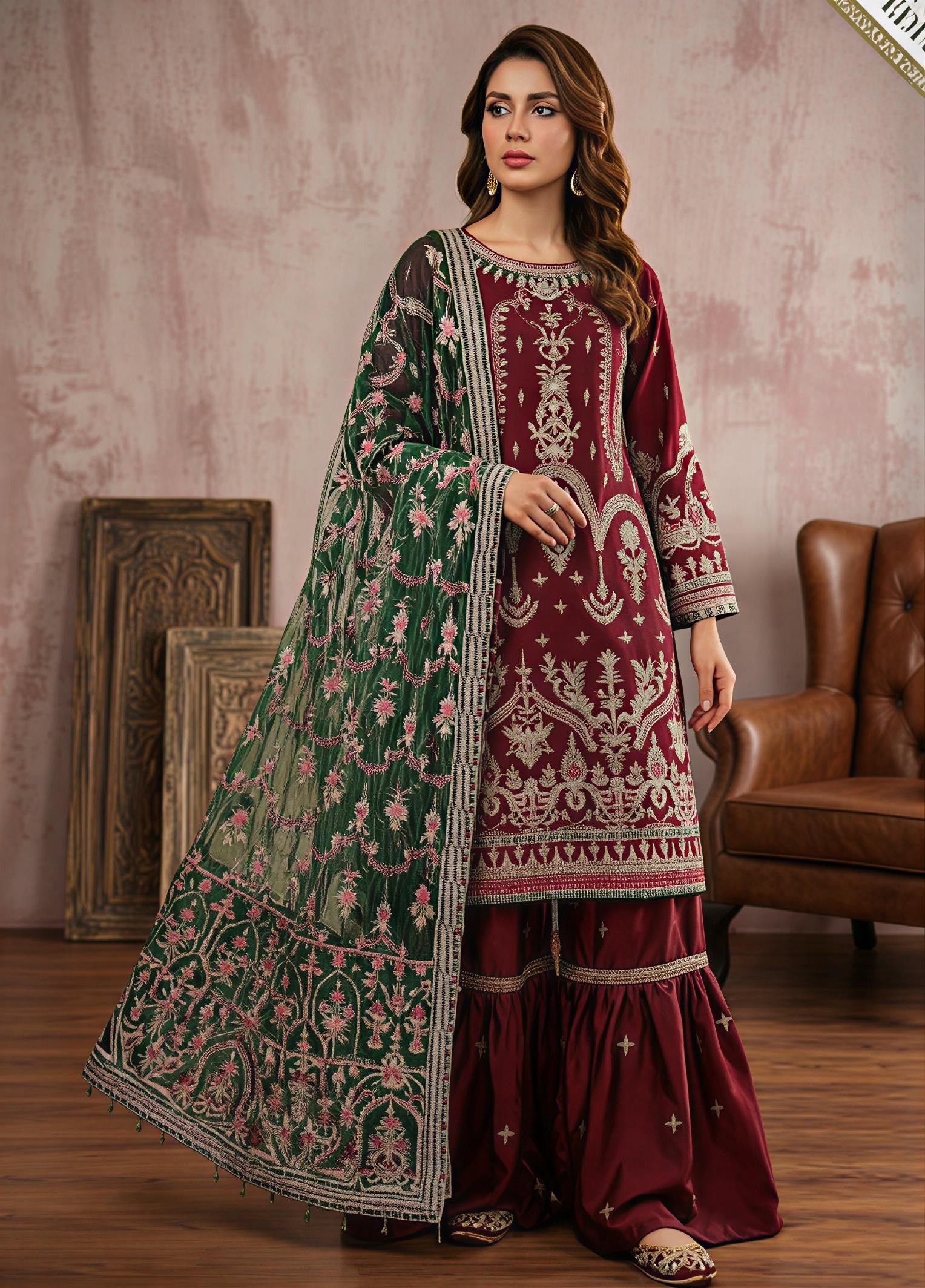 net Gharara in Maroon