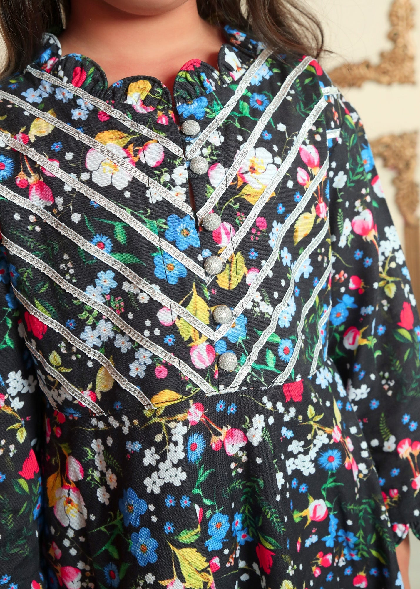 khaddar Short Frock in Black