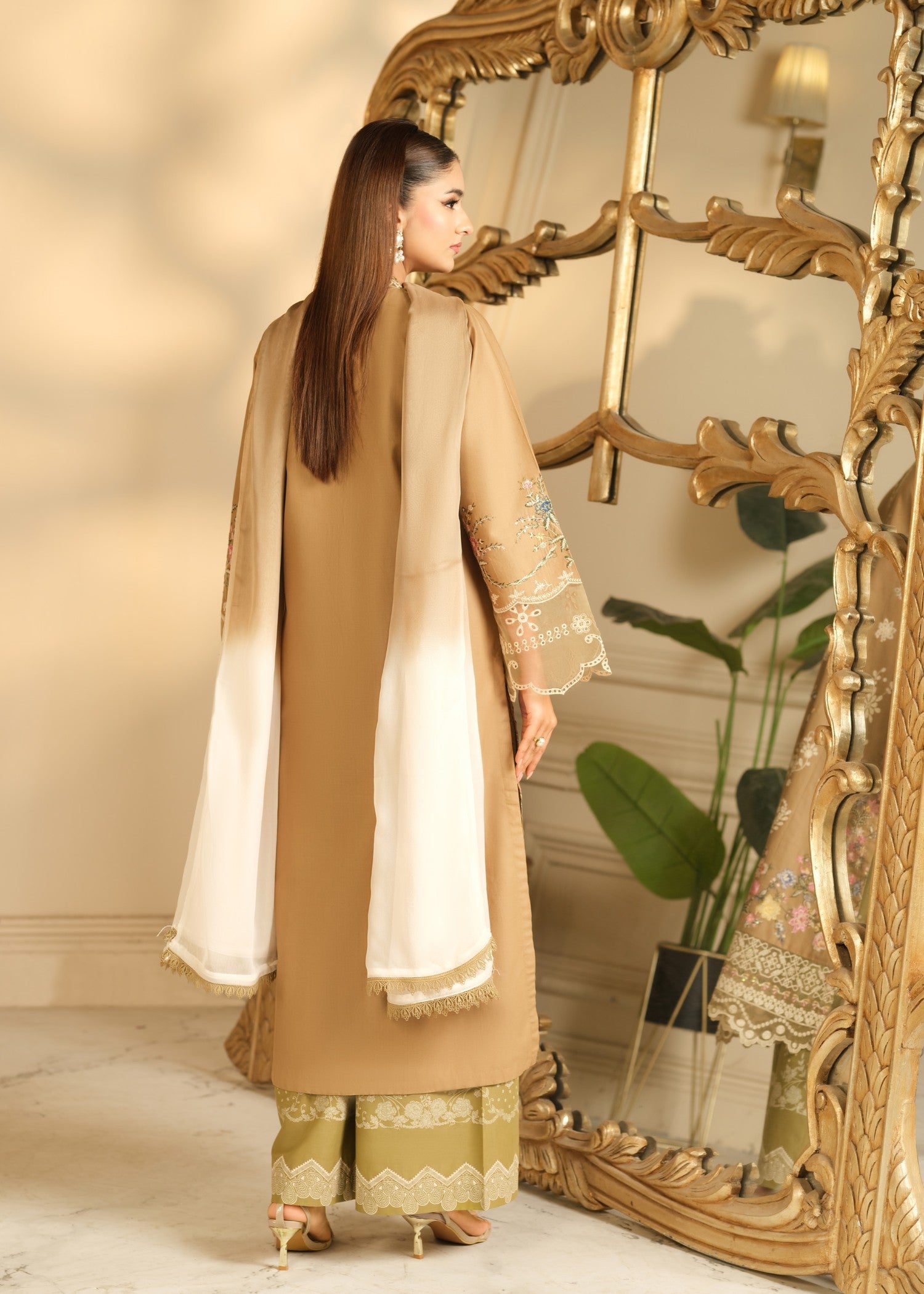 cambric cotton Kurta Set in Beige