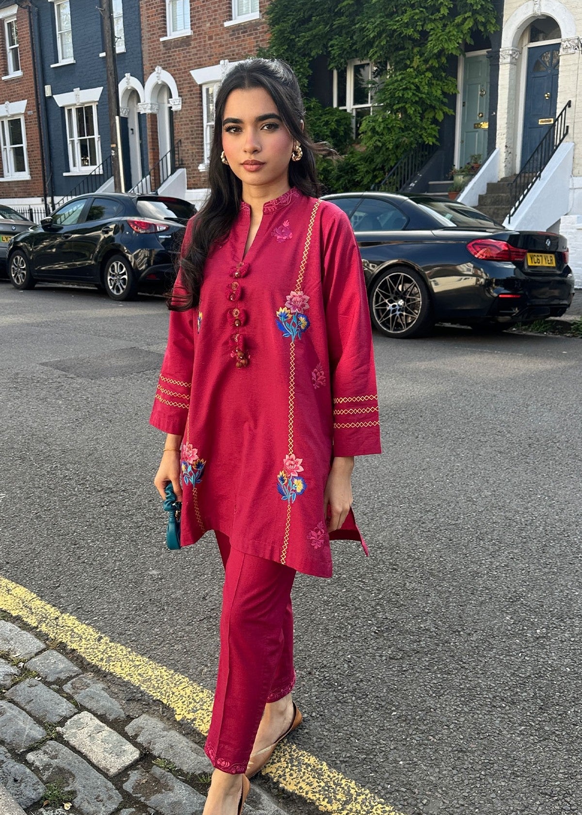 karandi Kurta Set in Fuchsia